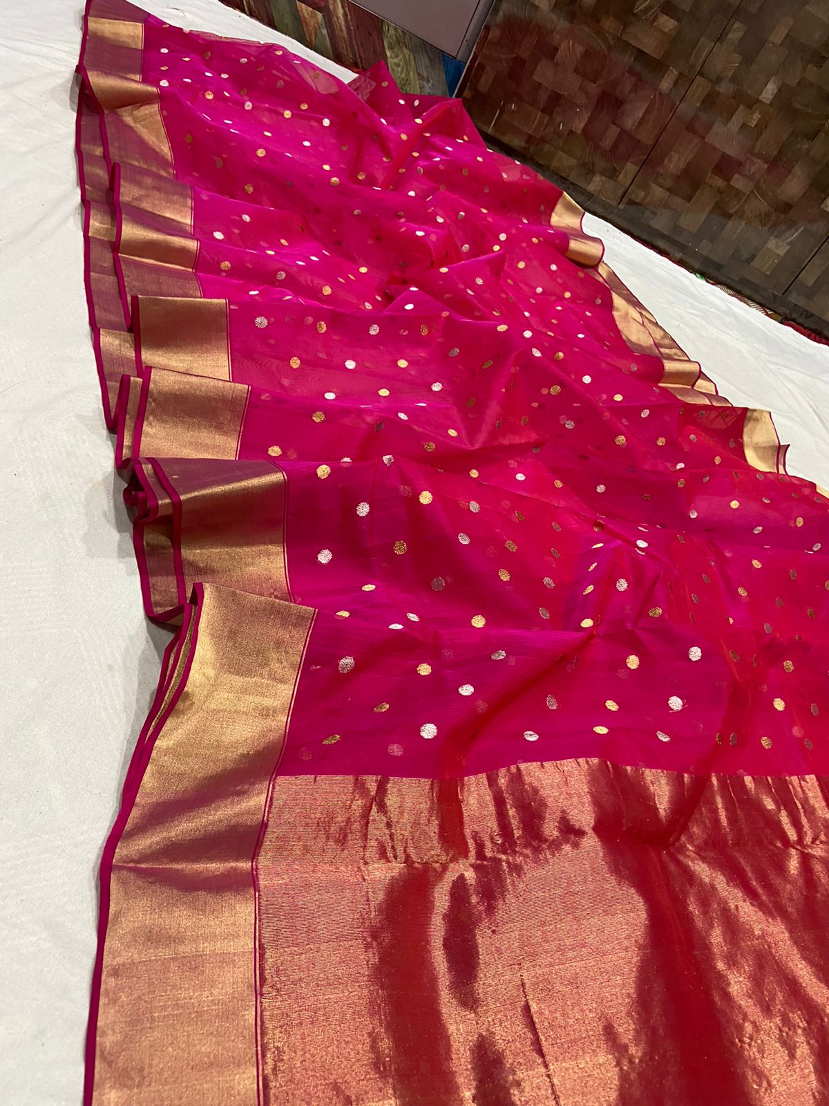 Handwoven Lipstick Color Organza Chanderi Katan Silk Saree - Authentic Chanderi silk sarees Chanderi Saree - View 1