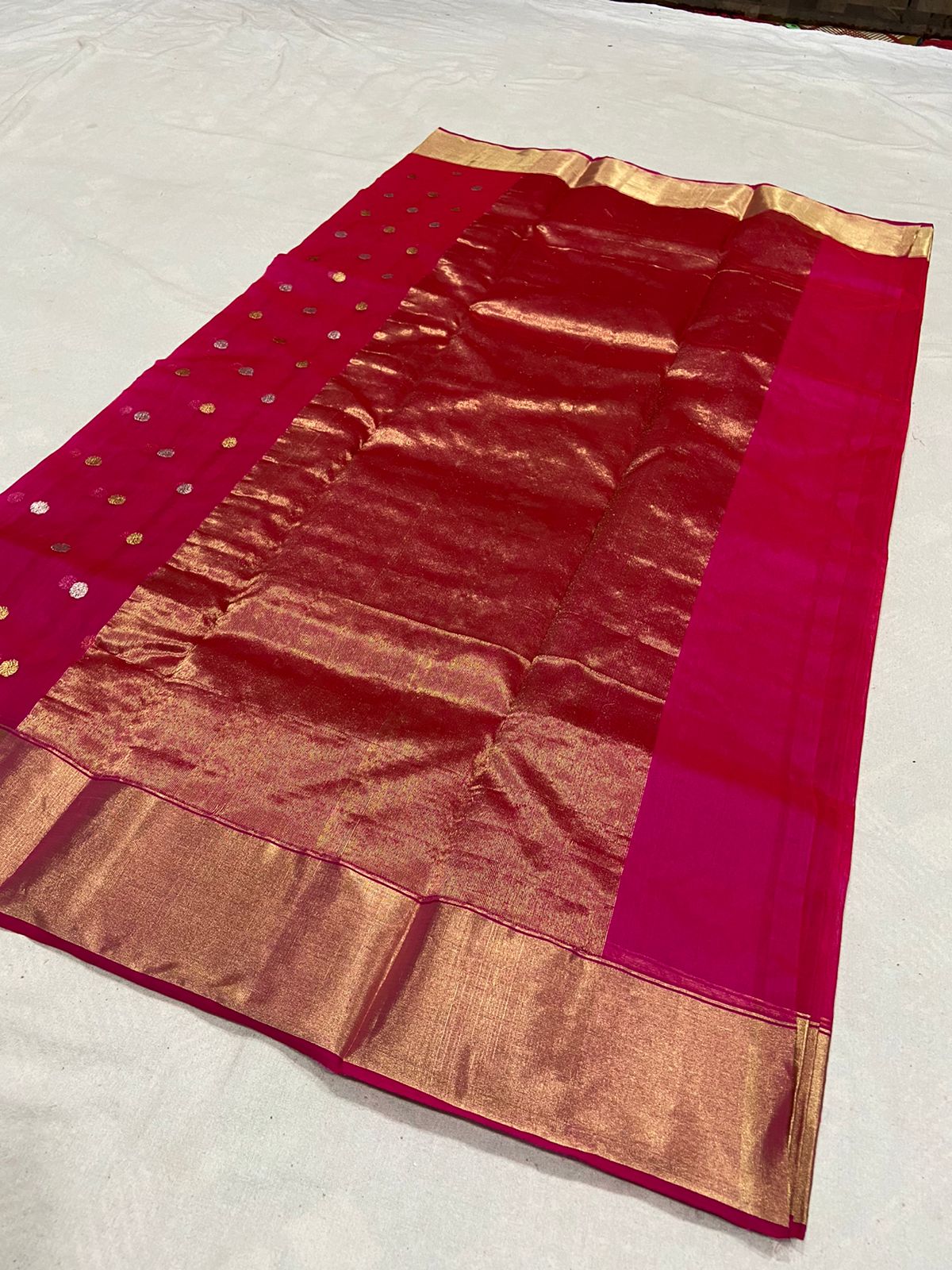 Handwoven Lipstick Color Organza Chanderi Katan Silk Saree - Authentic Chanderi silk sarees Chanderi Saree - View 2