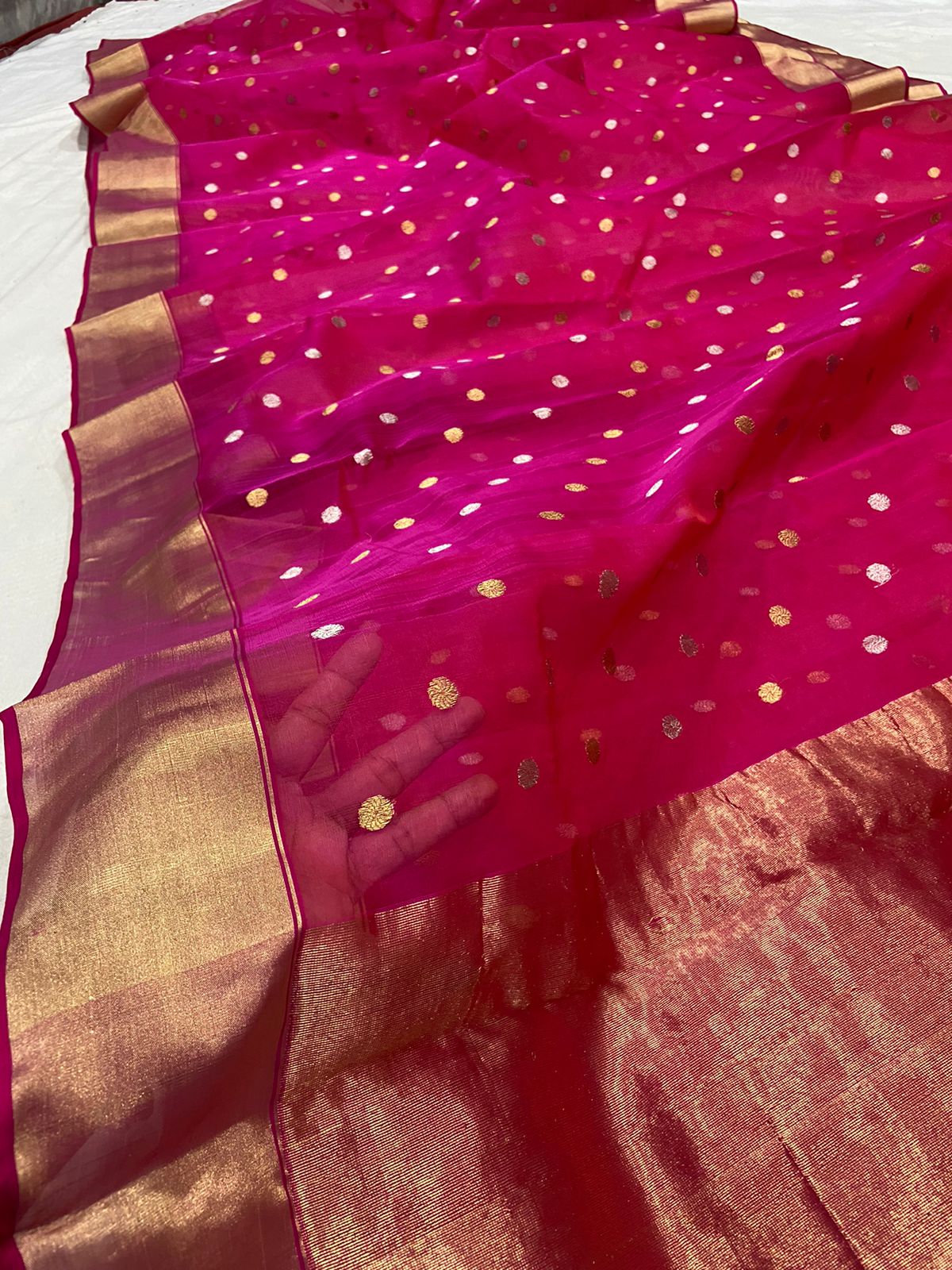 Handwoven Lipstick Color Organza Chanderi Katan Silk Saree - Authentic Chanderi silk sarees Chanderi Saree - View 3