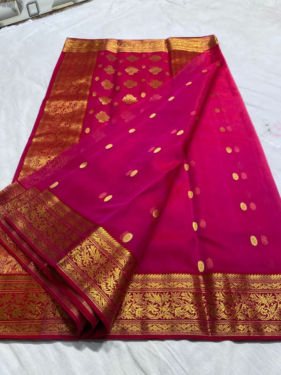 Handwoven Lipstick Color Organza Chanderi Katan Silk Saree - Authentic Chanderi silk sarees Chanderi Saree - View 2