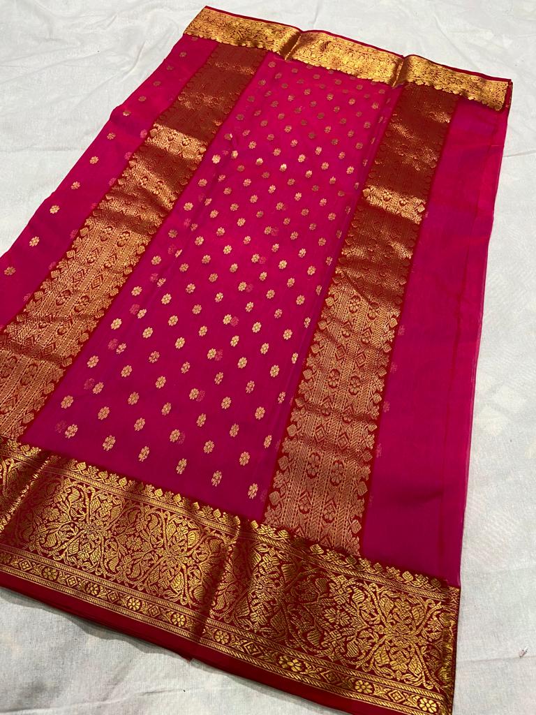 Handwoven Lipstick Color Organza Chanderi Katan Silk Saree - Authentic Chanderi silk sarees Chanderi Saree - View 1