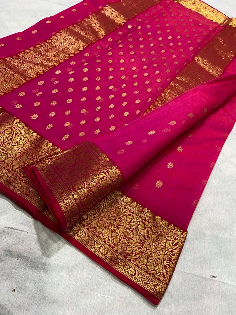 Handwoven Lipstick Color Organza Chanderi Katan Silk Saree - Authentic Chanderi silk sarees Chanderi Saree - View 2