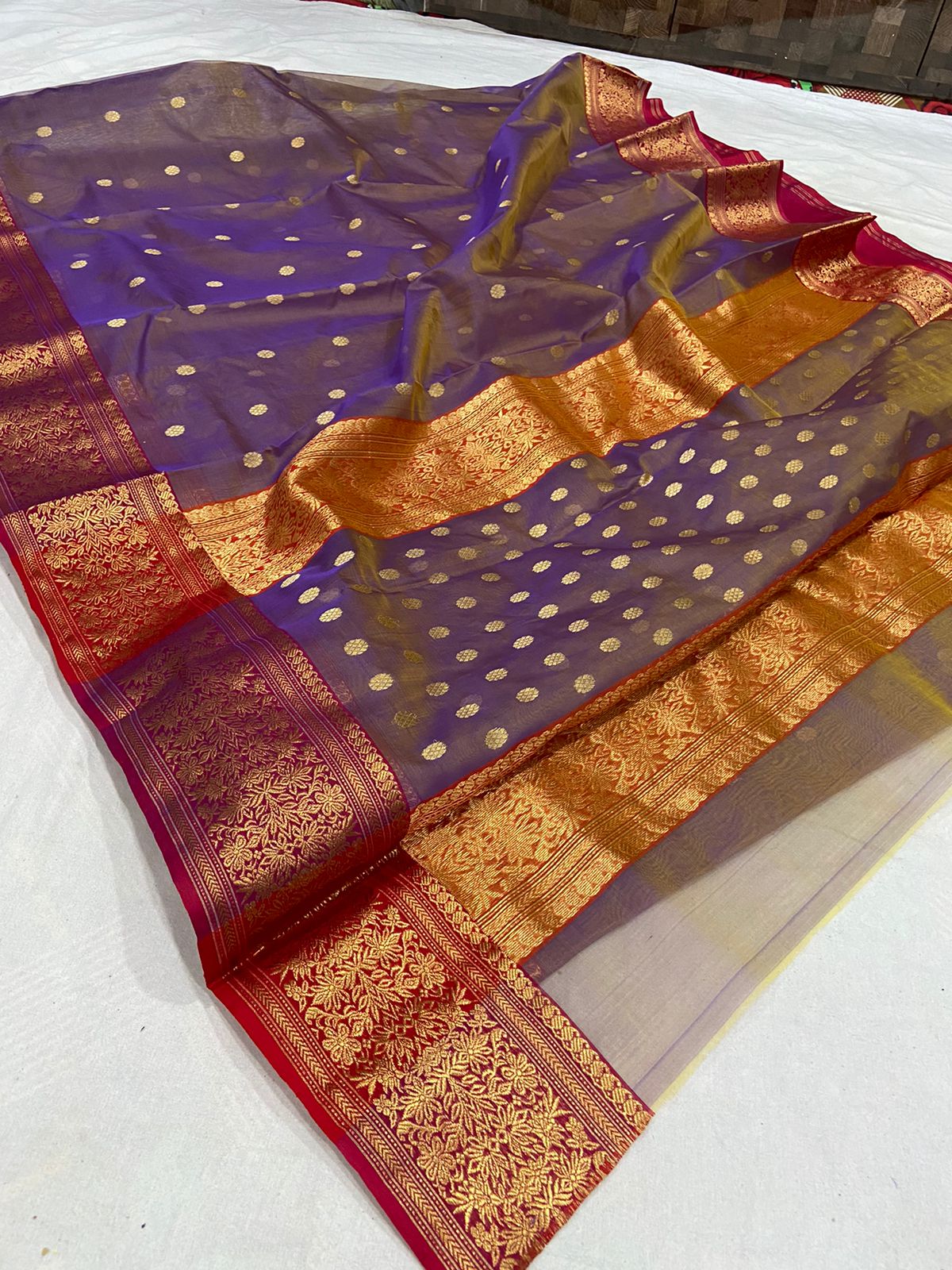 Handwoven Livid Brown Color Organza Chanderi Katan Silk Saree - Authentic Chanderi silk sarees Chanderi Saree - View 1