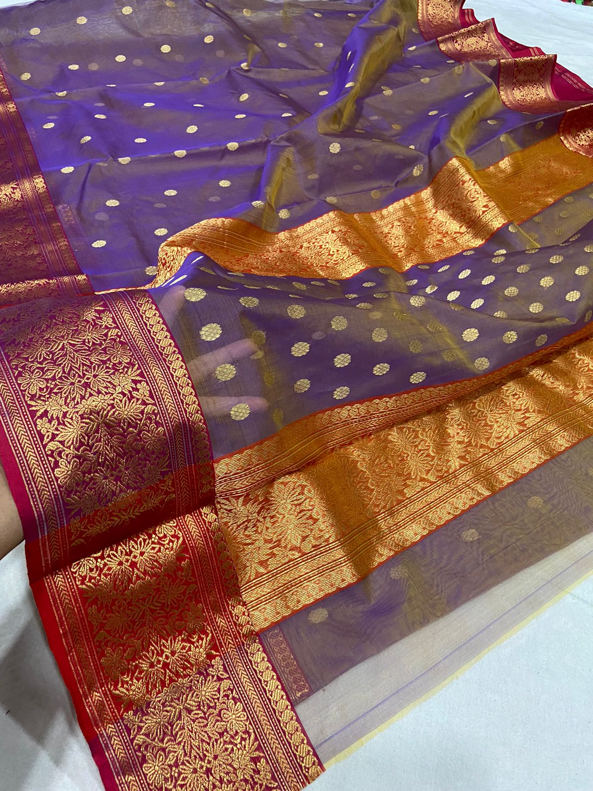 Handwoven Livid Brown Color Organza Chanderi Katan Silk Saree - Authentic Chanderi silk sarees Chanderi Saree - View 3