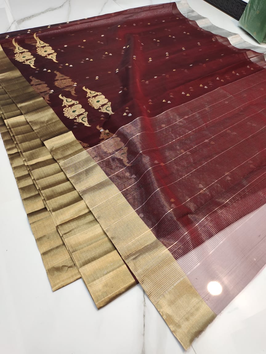 Handwoven Lotus Color Organza Chanderi Katan Silk Saree - Authentic Chanderi silk sarees Chanderi Saree