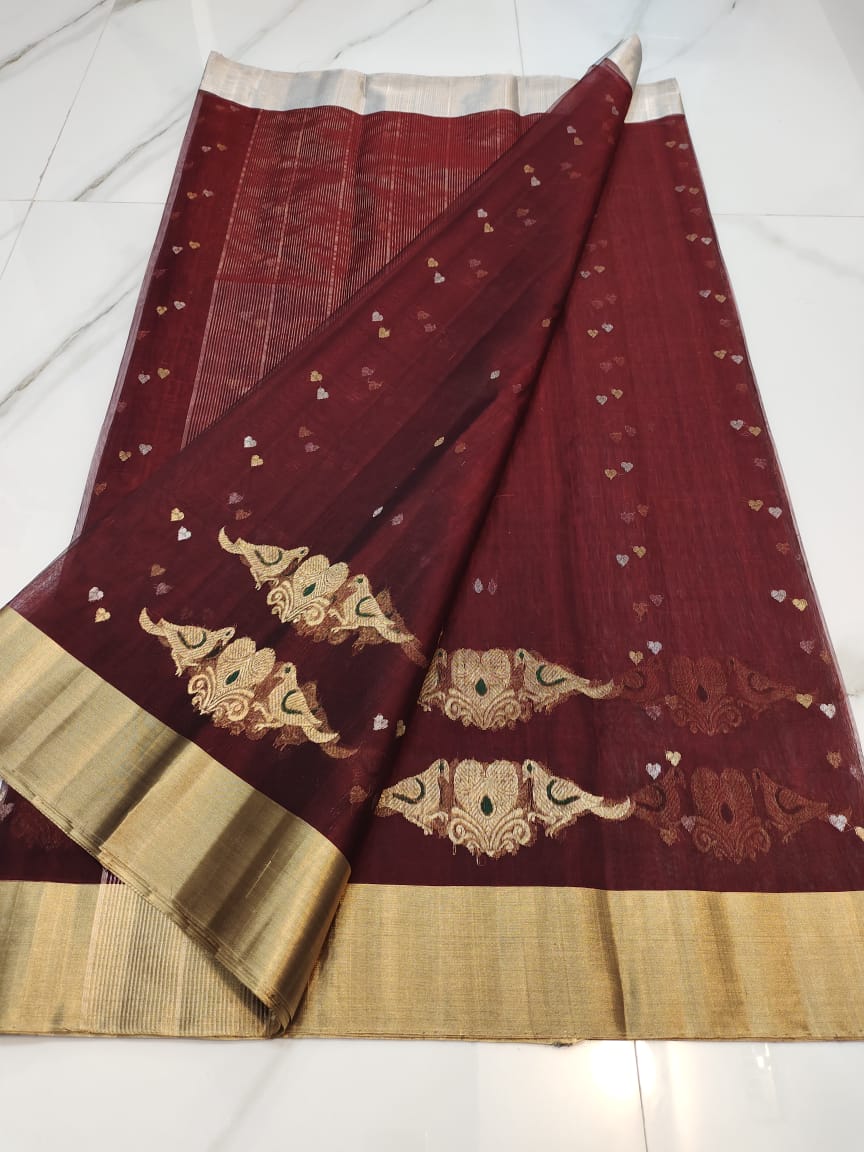 Handwoven Lotus Color Organza Chanderi Katan Silk Saree - Authentic Chanderi silk sarees Chanderi Saree - View 2