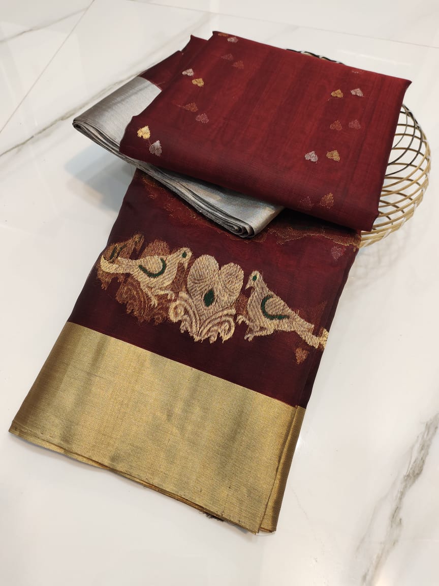 Handwoven Lotus Color Organza Chanderi Katan Silk Saree - Authentic Chanderi silk sarees Chanderi Saree - View 3
