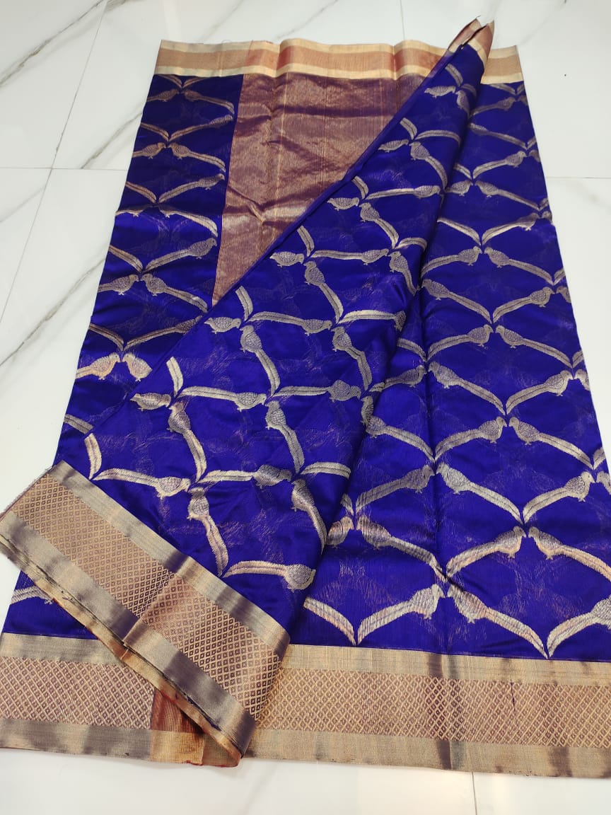 Handwoven Lucky Point Color Chanderi Pattu Silk Saree - Authentic Chanderi silk sarees Chanderi Saree - View 1
