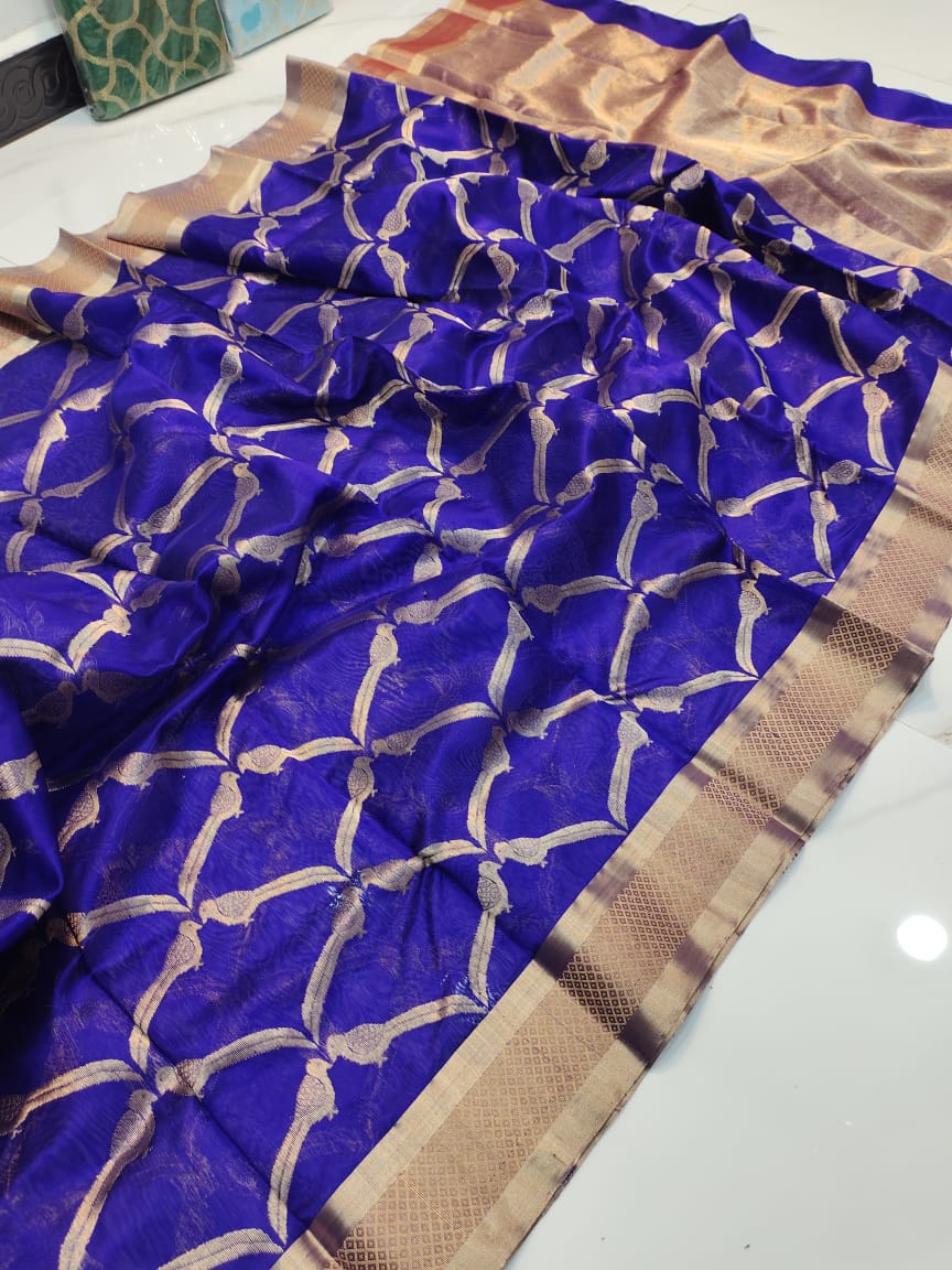 Handwoven Lucky Point Color Chanderi Pattu Silk Saree - Authentic Chanderi silk sarees Chanderi Saree - View 2