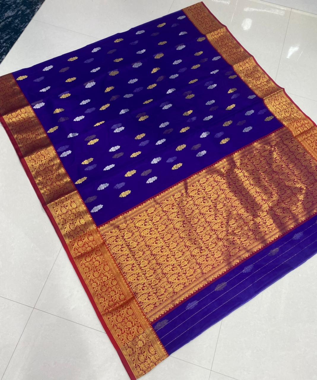 Handwoven Lucky Point Color Organza Chanderi Katan Silk Saree - Authentic Chanderi silk sarees Chanderi Saree