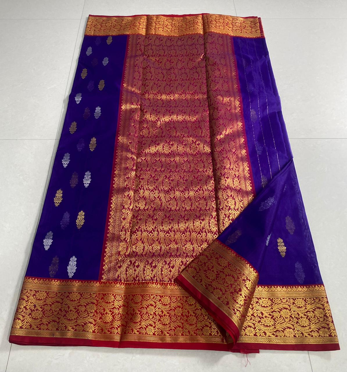 Handwoven Lucky Point Color Organza Chanderi Katan Silk Saree - Authentic Chanderi silk sarees Chanderi Saree - View 3
