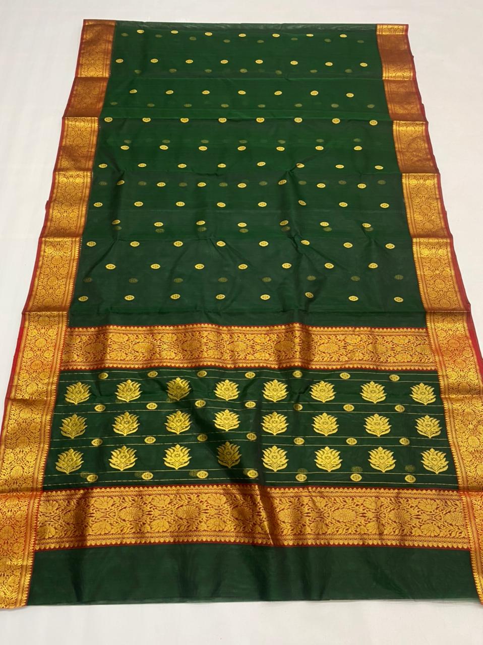 Handwoven Mallard Color Organza Chanderi Katan Silk Saree - Authentic Chanderi silk sarees Chanderi Saree - View 1