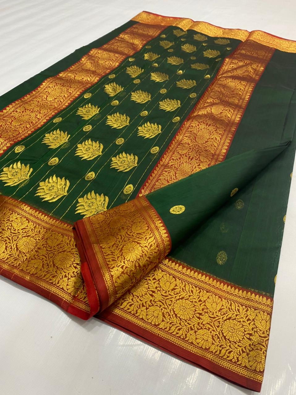Handwoven Mallard Color Organza Chanderi Katan Silk Saree - Authentic Chanderi silk sarees Chanderi Saree - View 2