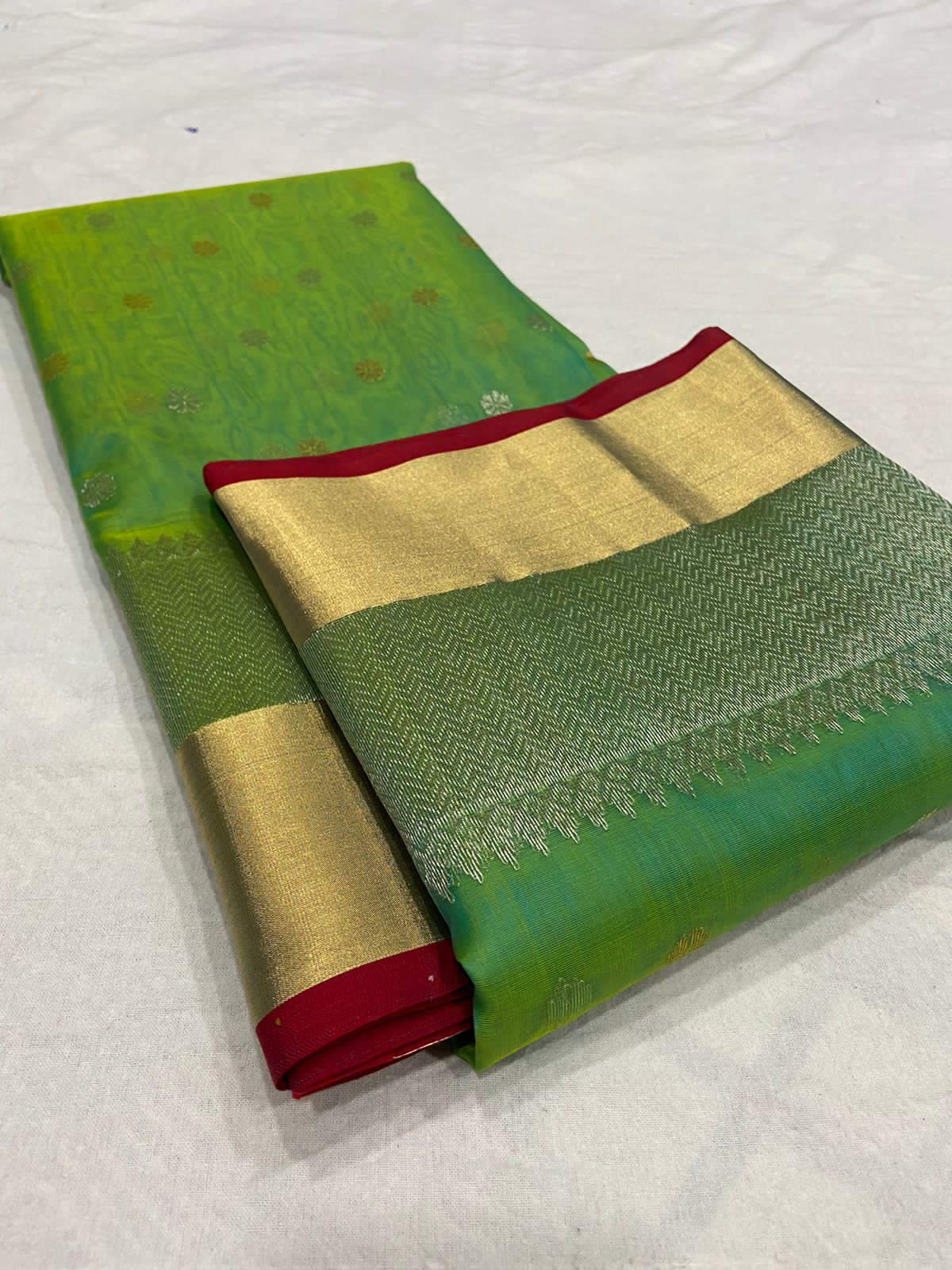 Handwoven Mantis Color Organza Chanderi Katan Silk Saree - Authentic Chanderi silk sarees Chanderi Saree - View 3