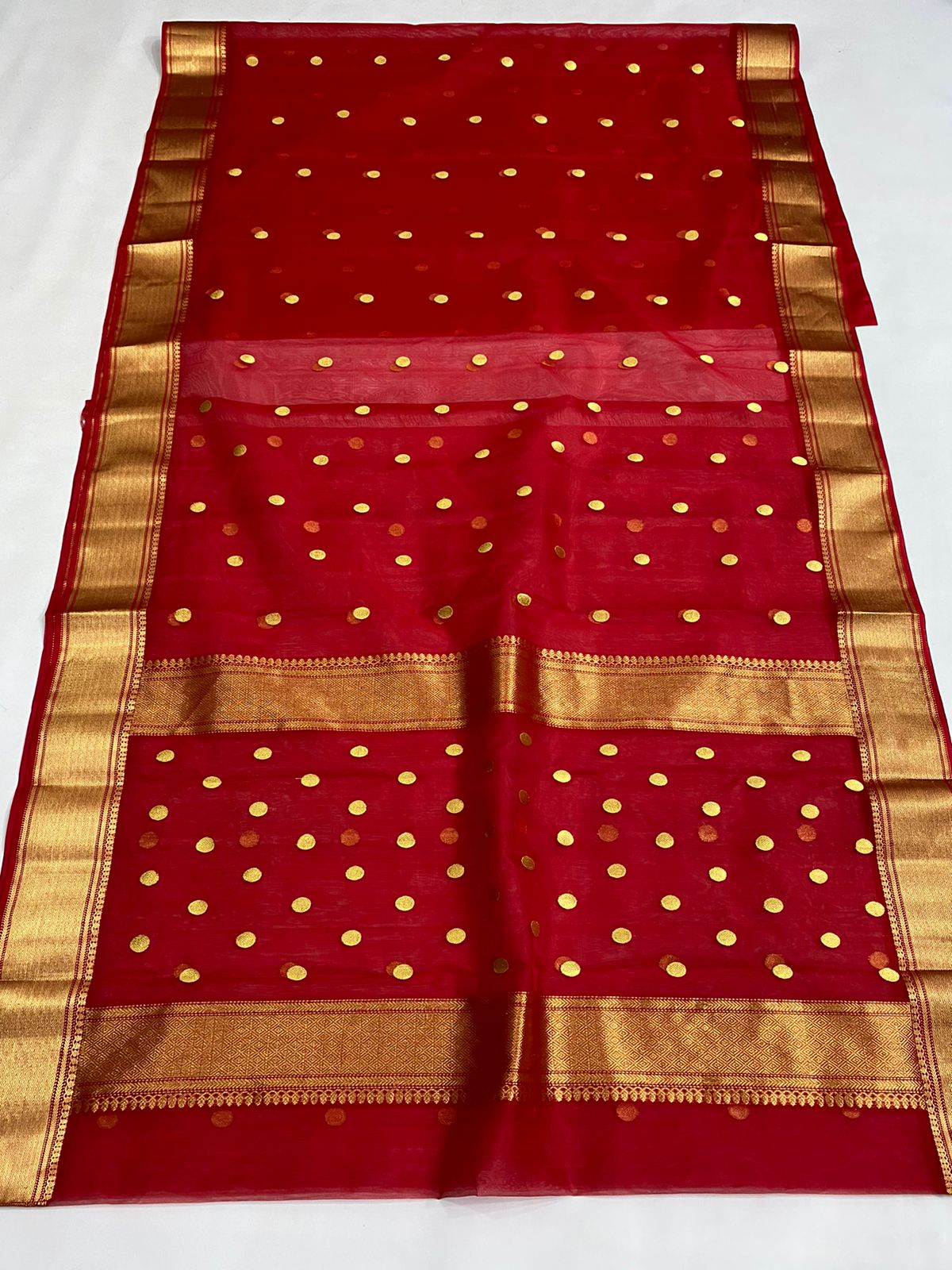 Handwoven Maroon Maroon Color Organza Chanderi Katan Silk Saree - Authentic Chanderi silk sarees Chanderi Saree - View 1