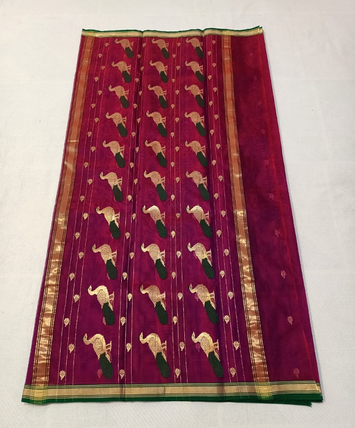 Handwoven Maroon Maroon Oak Color Organza Chanderi Katan Silk Saree - Authentic Chanderi silk sarees Chanderi Saree - View 2