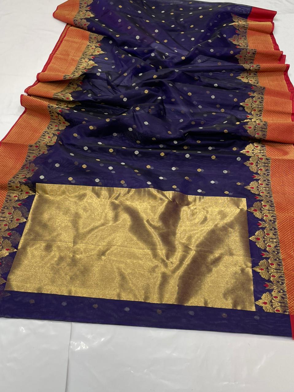Handwoven Martinique Color Organza Chanderi Katan Silk Saree - Authentic Chanderi silk sarees Chanderi Saree - View 1