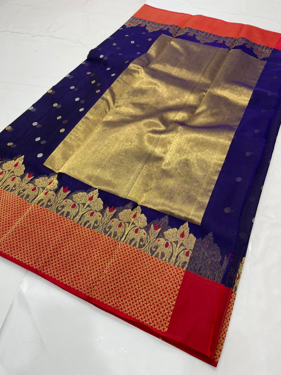 Handwoven Martinique Color Organza Chanderi Katan Silk Saree - Authentic Chanderi silk sarees Chanderi Saree - View 3