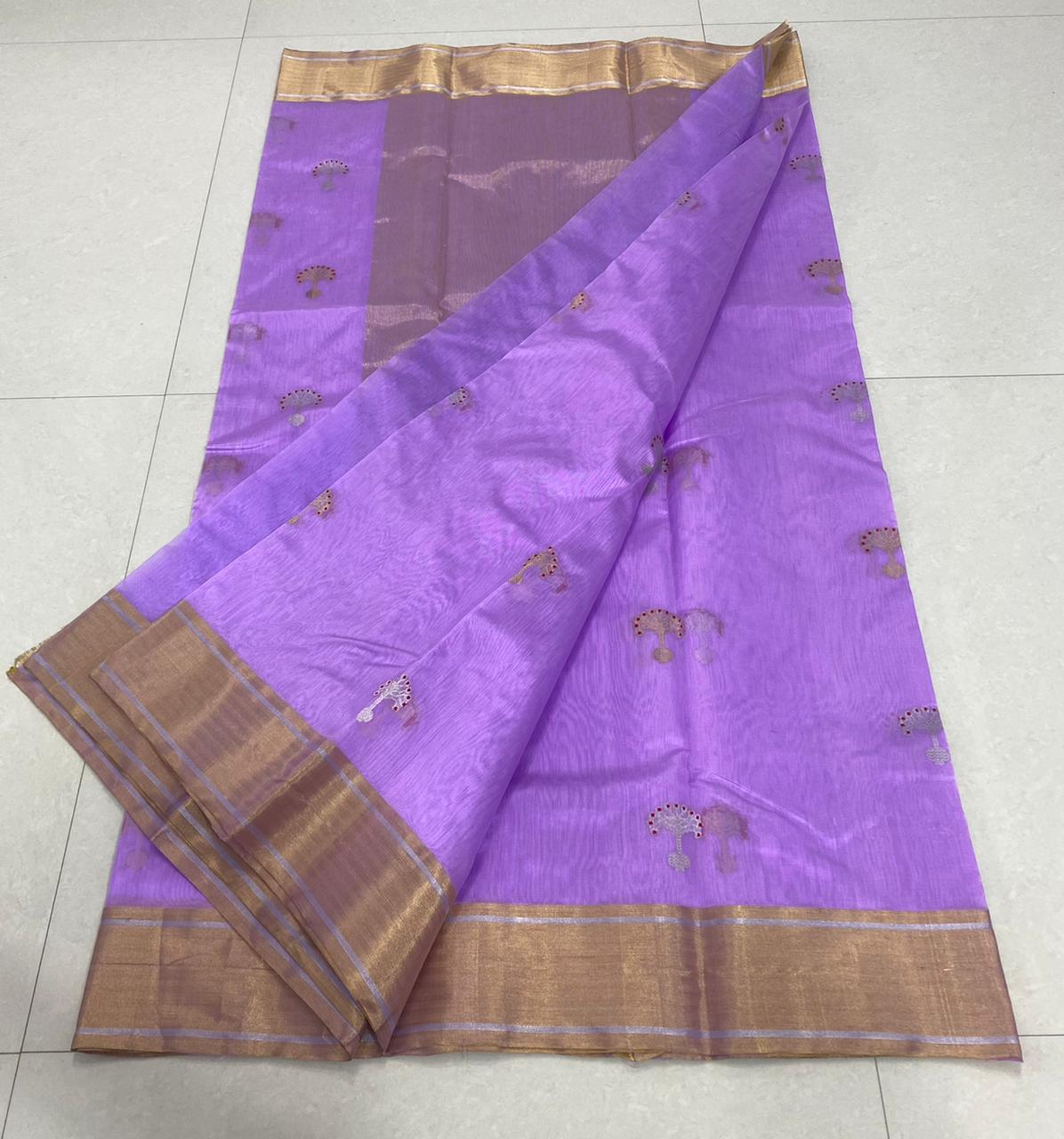 Handwoven Purple Medium Purple Color Chanderi Pattu Silk Saree - Authentic Chanderi silk sarees Chanderi Saree - View 1