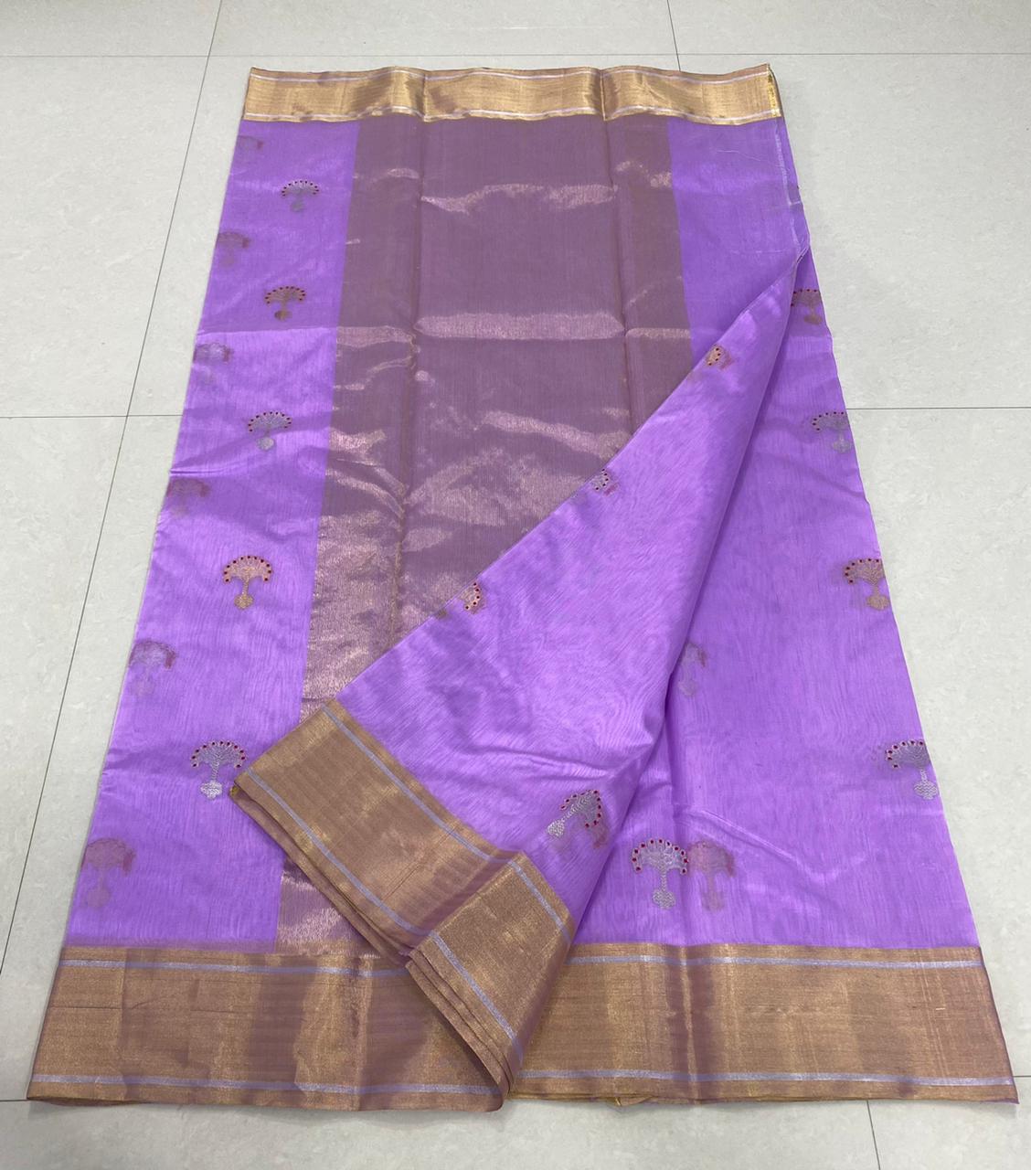 Handwoven Purple Medium Purple Color Chanderi Pattu Silk Saree - Authentic Chanderi silk sarees Chanderi Saree - View 2