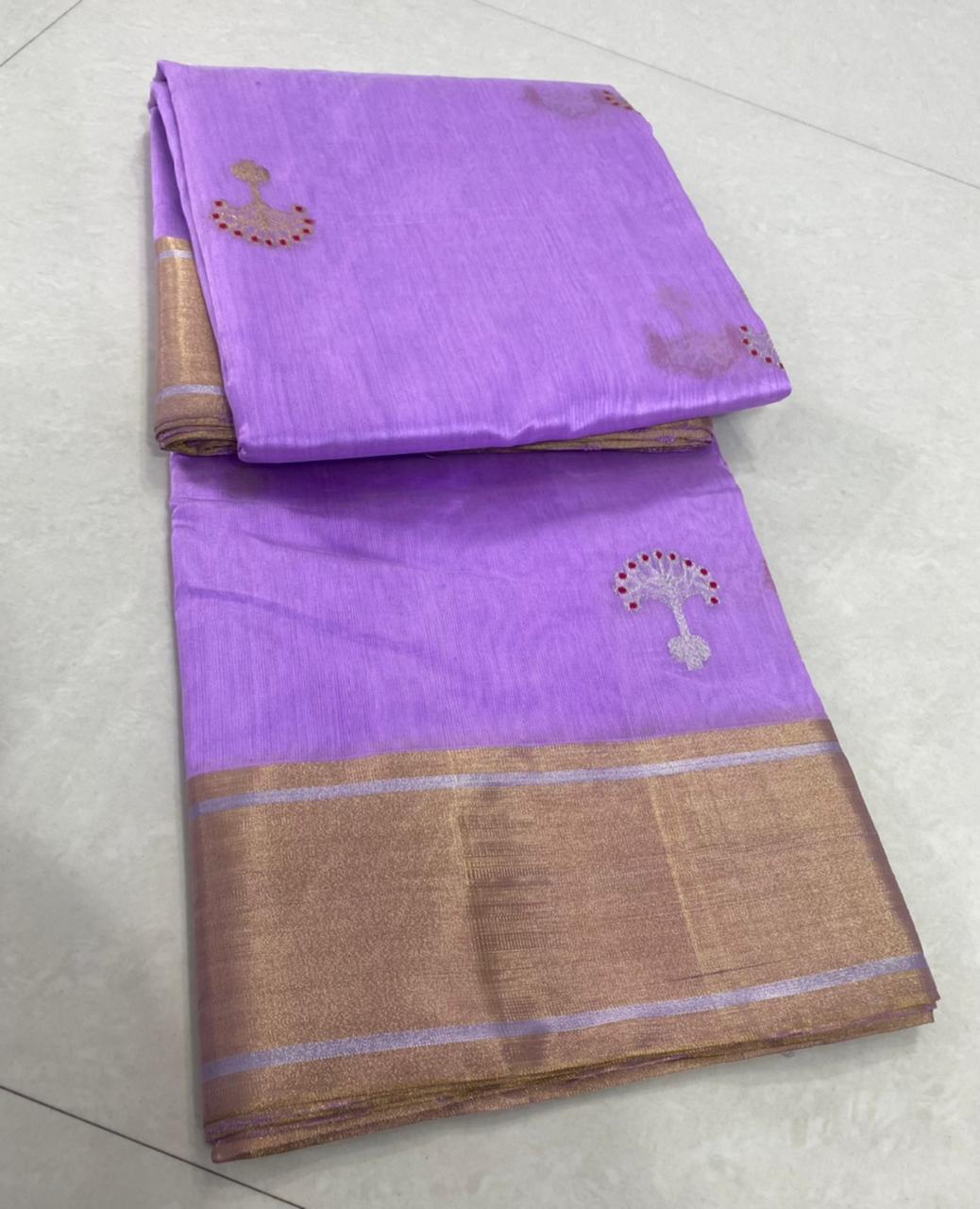 Handwoven Purple Medium Purple Color Chanderi Pattu Silk Saree - Authentic Chanderi silk sarees Chanderi Saree - View 3