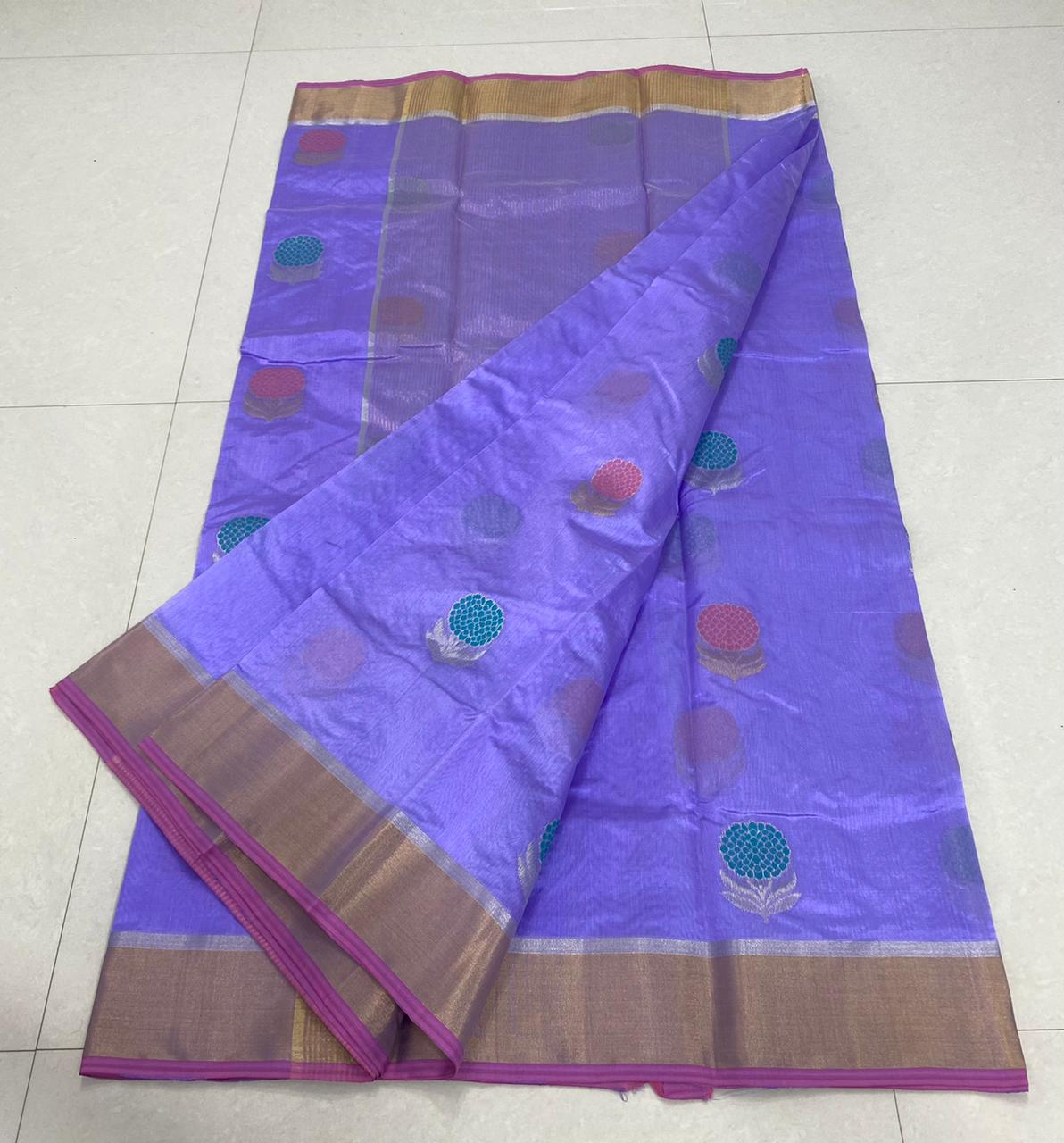 Handwoven Purple Medium Purple Color Chanderi Pattu Silk Saree - Authentic Chanderi silk sarees Chanderi Saree