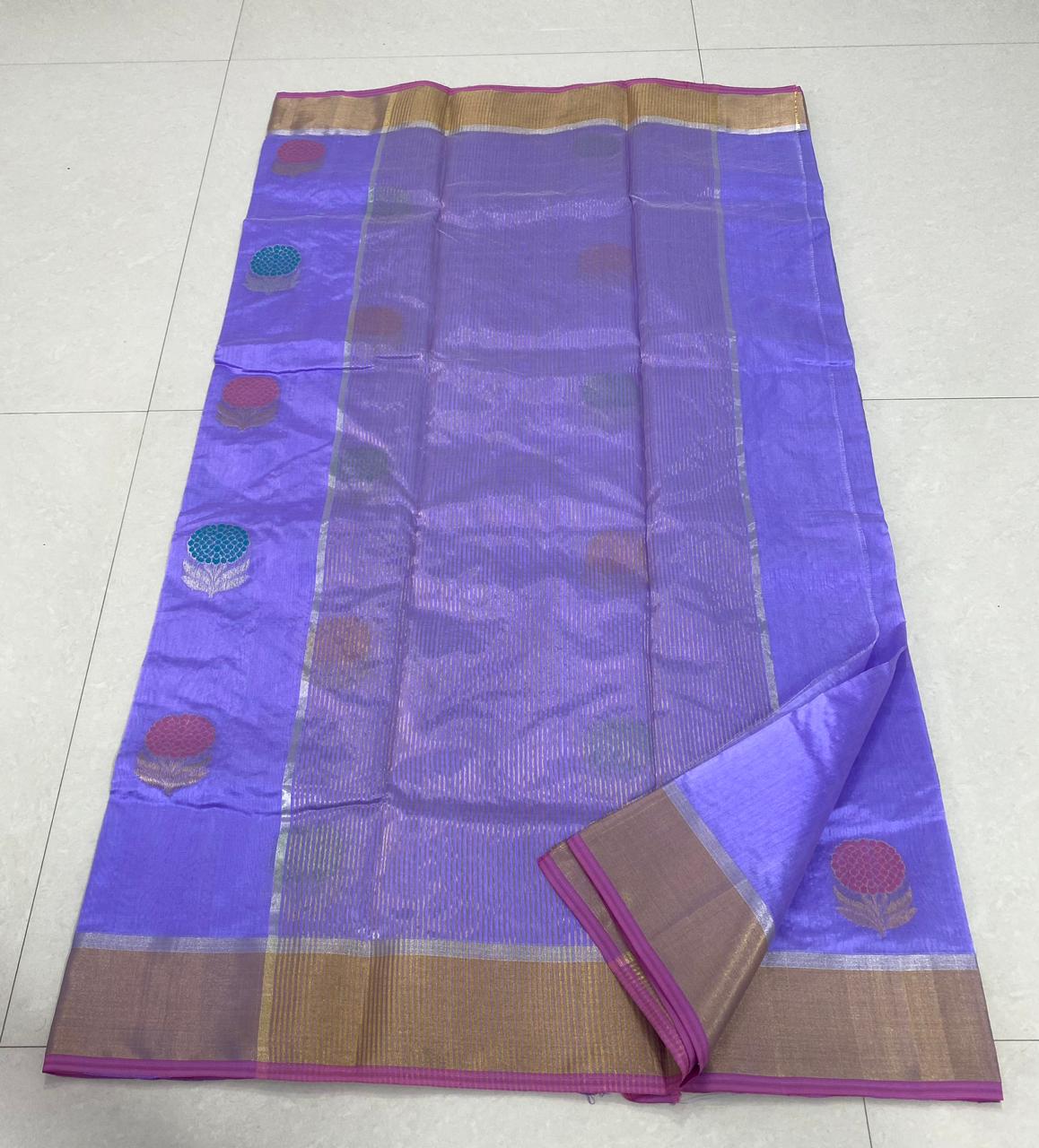 Handwoven Purple Medium Purple Color Chanderi Pattu Silk Saree - Authentic Chanderi silk sarees Chanderi Saree - View 2