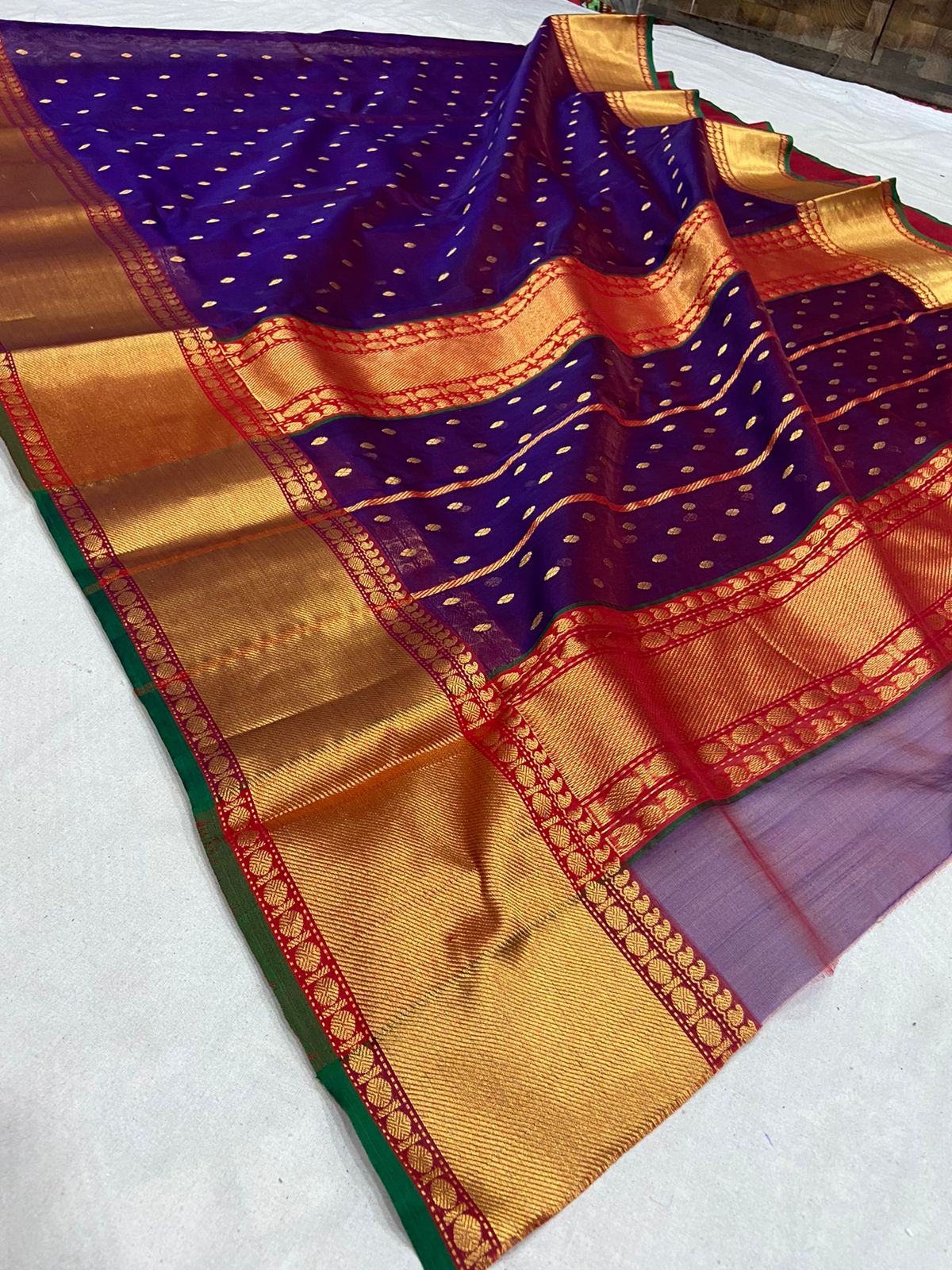 Handwoven Melanzane Color Organza Chanderi Katan Silk Saree - Authentic Chanderi silk sarees Chanderi Saree