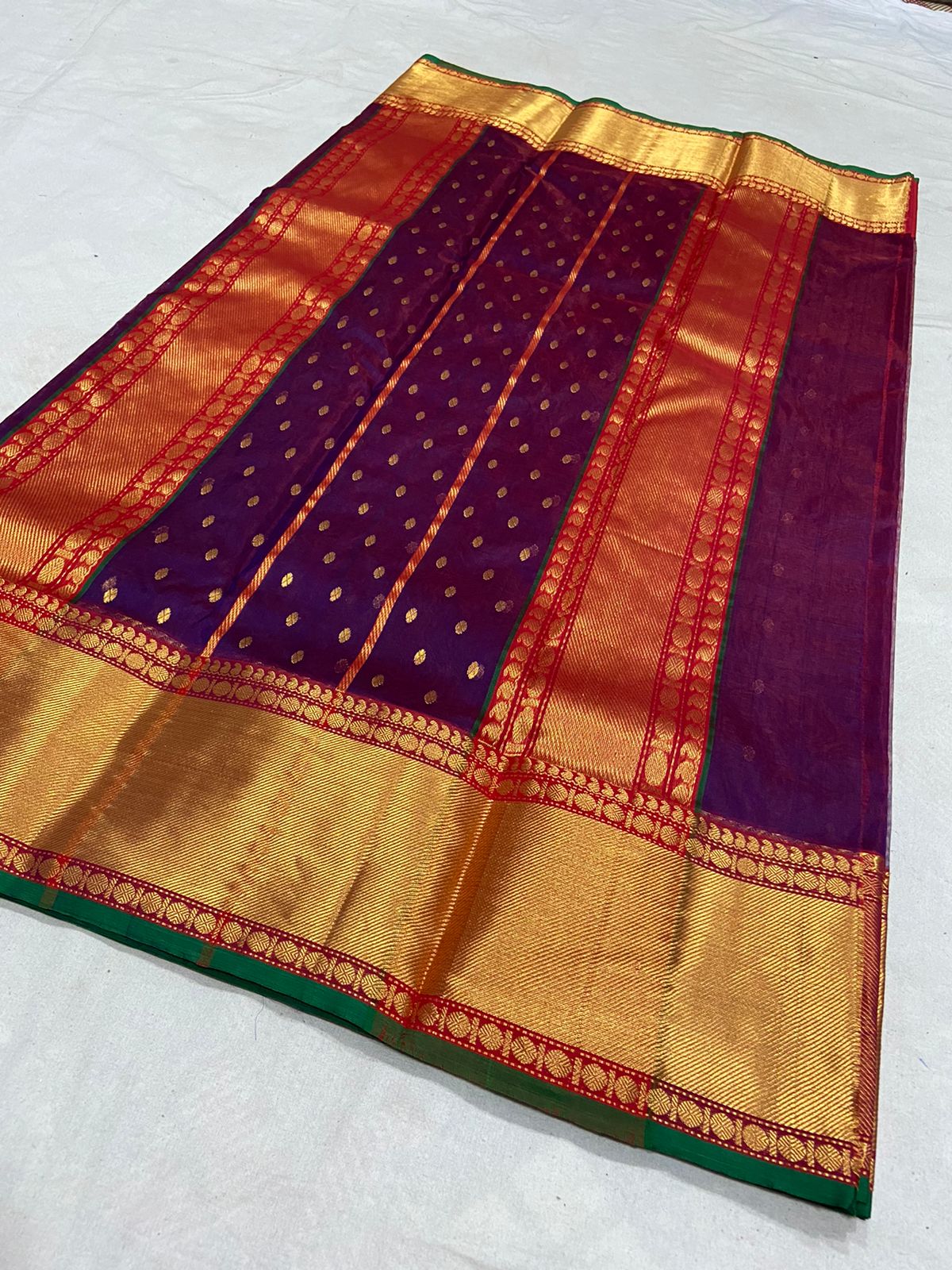 Handwoven Melanzane Color Organza Chanderi Katan Silk Saree - Authentic Chanderi silk sarees Chanderi Saree - View 2