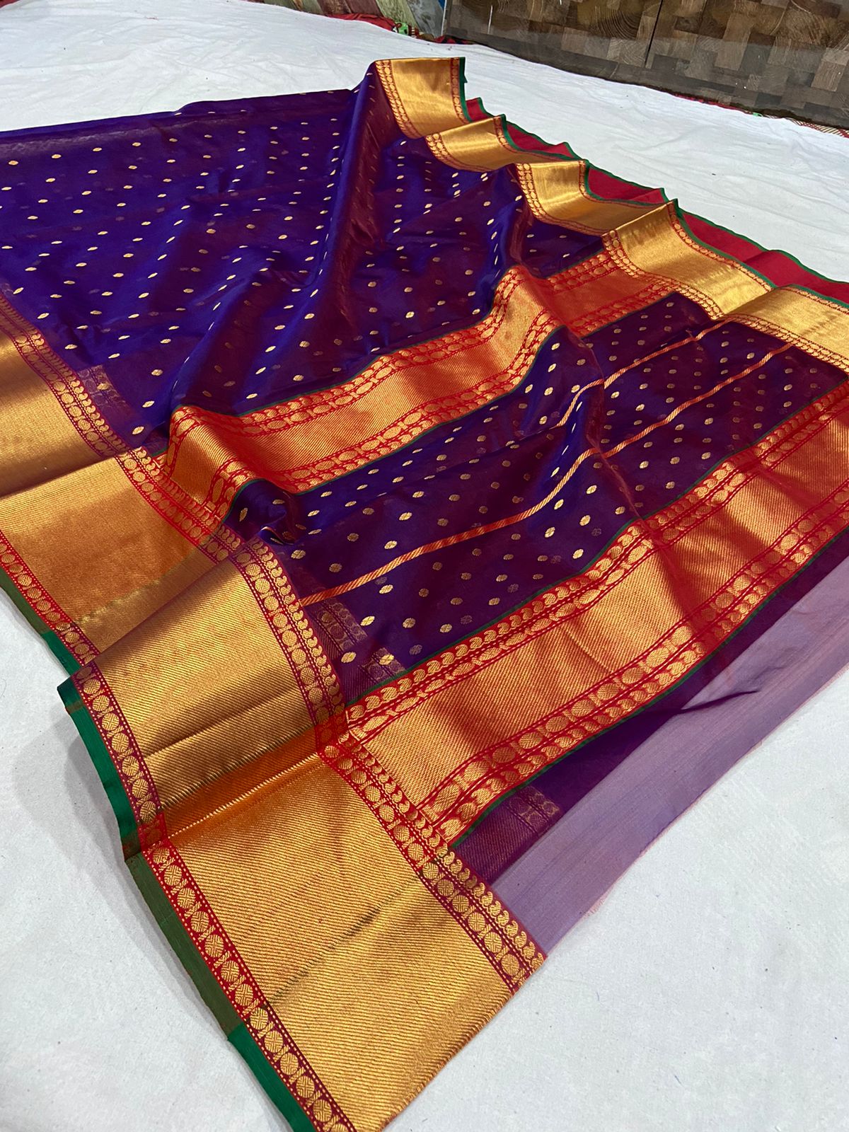 Handwoven Melanzane Color Organza Chanderi Katan Silk Saree - Authentic Chanderi silk sarees Chanderi Saree - View 3