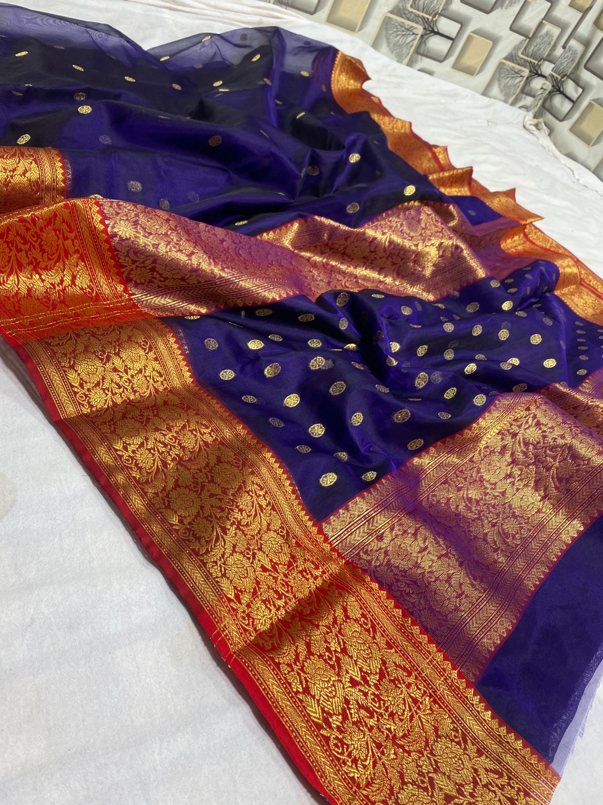 Handwoven Meteorite Color Organza Chanderi Katan Silk Saree - Authentic Chanderi silk sarees Chanderi Saree - View 1