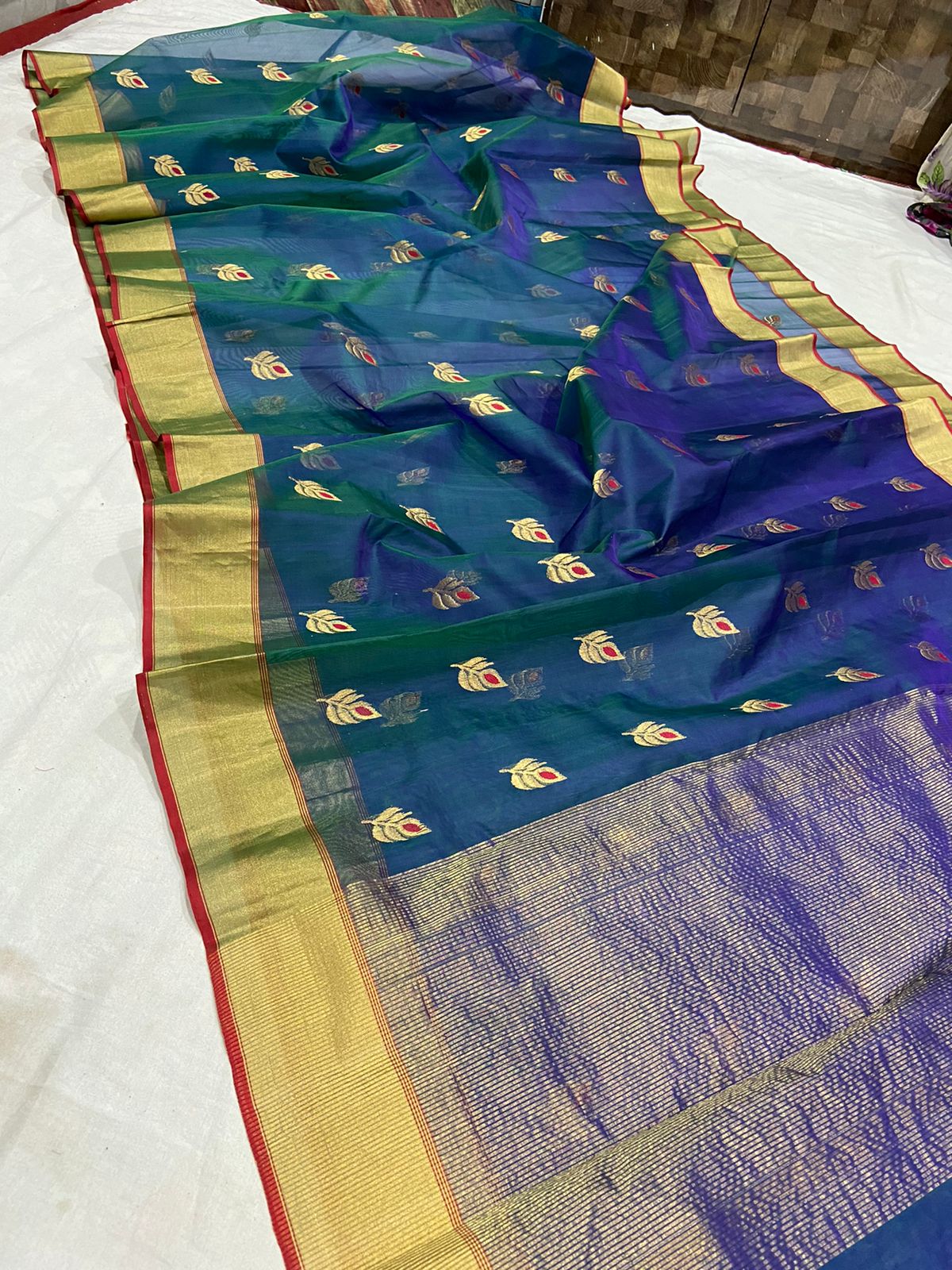 Handwoven Blue Midnight Blue Color Organza Chanderi Katan Silk Saree - Authentic Chanderi silk sarees Chanderi Saree