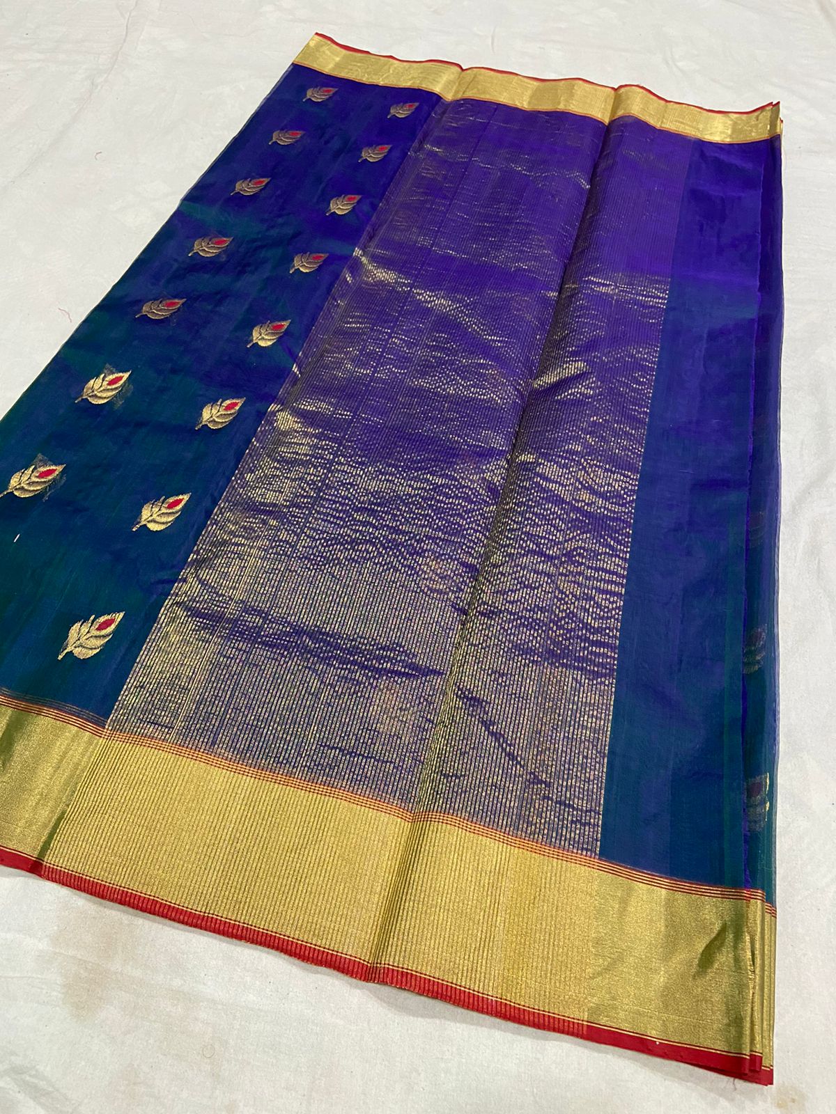 Handwoven Blue Midnight Blue Color Organza Chanderi Katan Silk Saree - Authentic Chanderi silk sarees Chanderi Saree - View 2