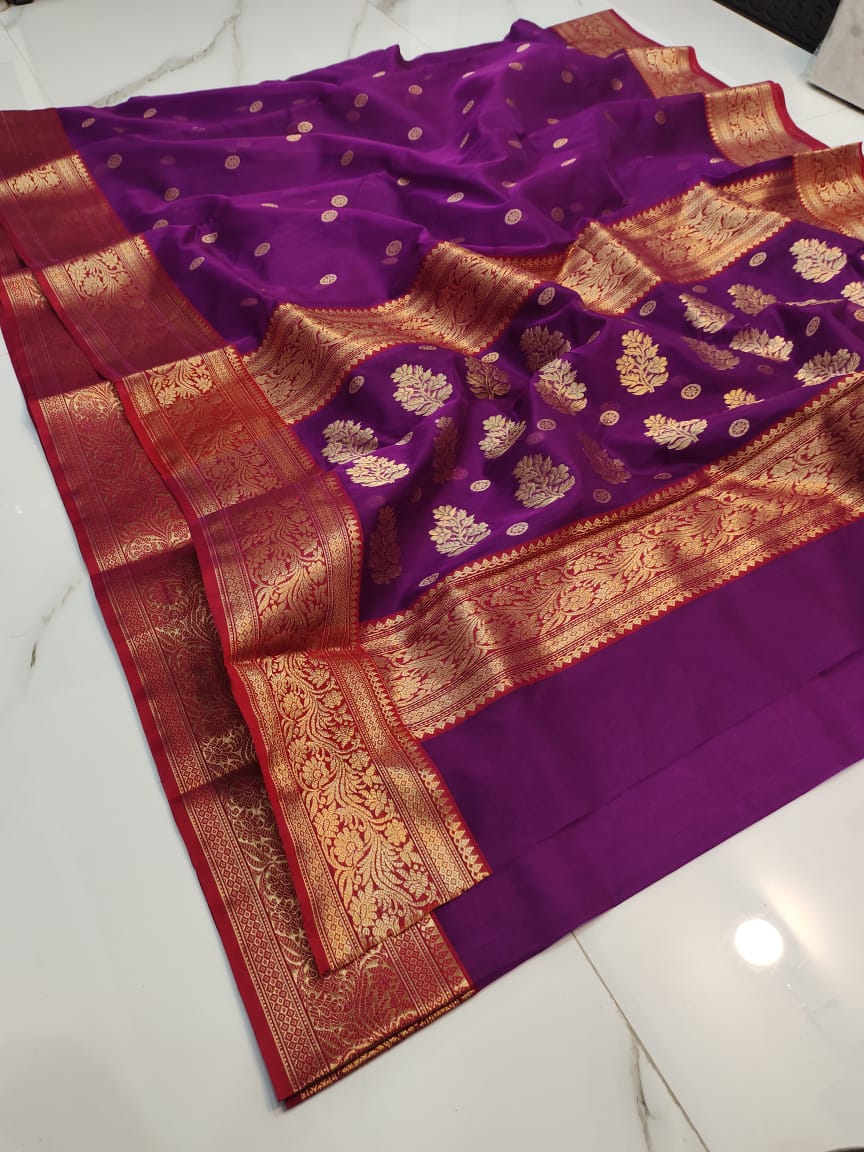 Handwoven Midnight Pearl Color Organza Chanderi Katan Silk Saree - Authentic Chanderi silk sarees Chanderi Saree - View 2