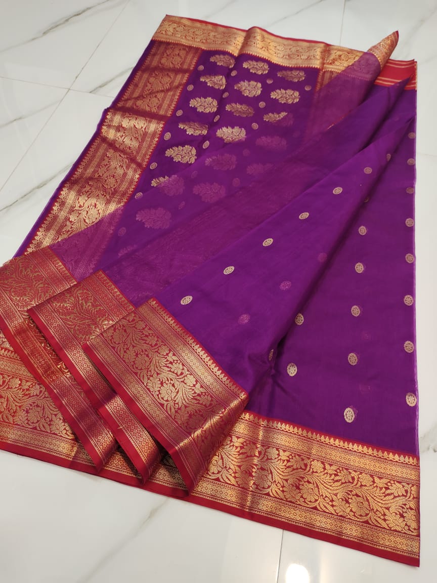 Handwoven Midnight Pearl Color Organza Chanderi Katan Silk Saree - Authentic Chanderi silk sarees Chanderi Saree - View 3