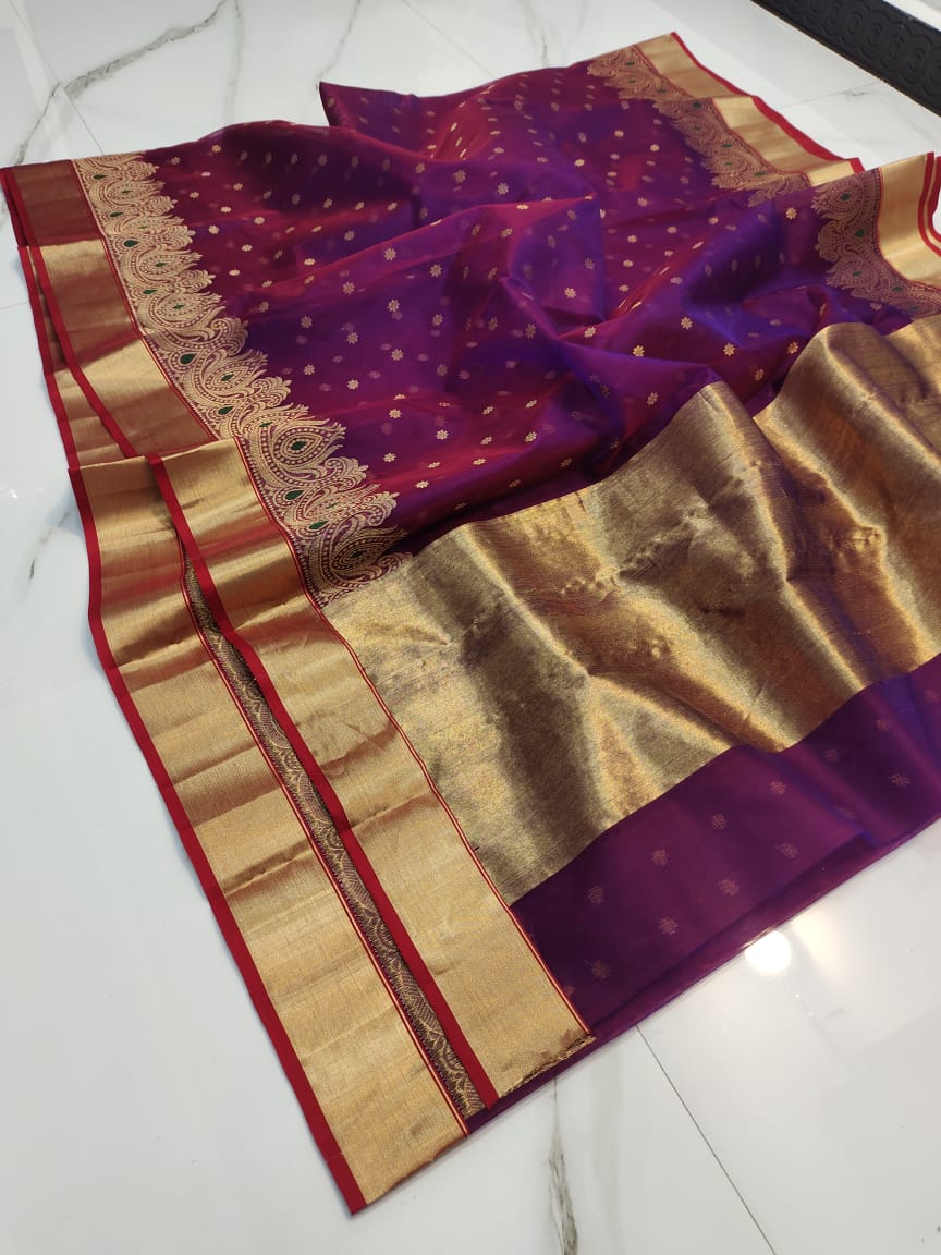 Handwoven Midnight Pearl Color Organza Chanderi Katan Silk Saree - Authentic Chanderi silk sarees Chanderi Saree - View 2