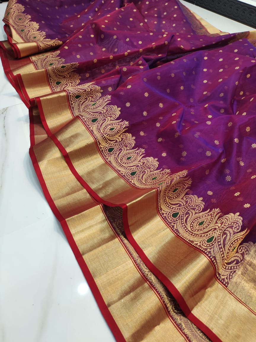 Handwoven Midnight Pearl Color Organza Chanderi Katan Silk Saree - Authentic Chanderi silk sarees Chanderi Saree - View 3