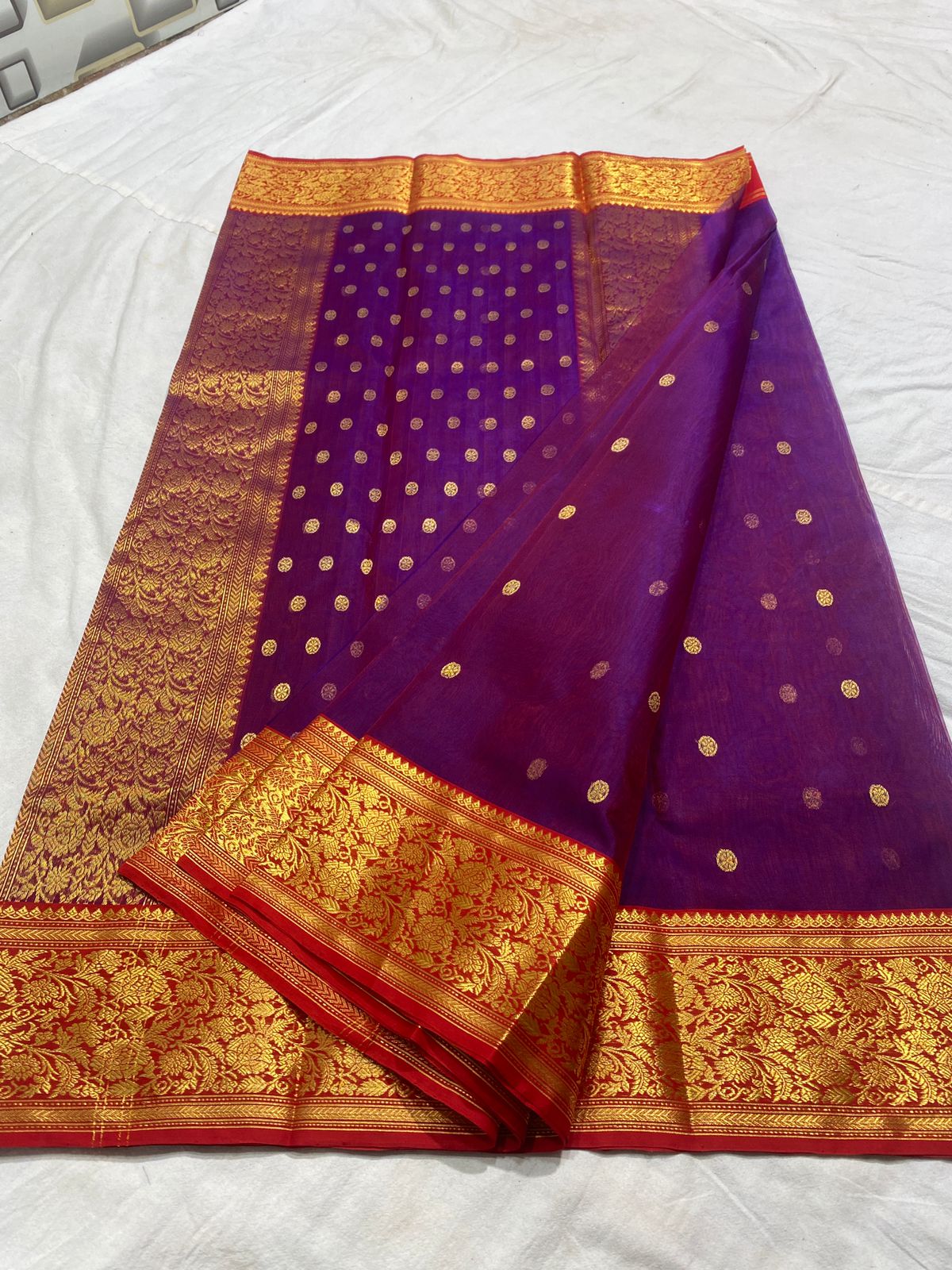 Handwoven Midnight Pearl Color Organza Chanderi Katan Silk Saree - Authentic Chanderi silk sarees Chanderi Saree - View 1
