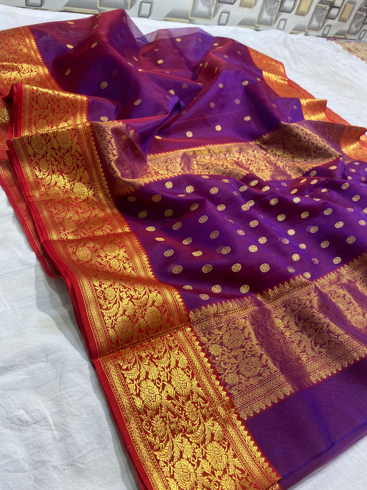 Handwoven Midnight Pearl Color Organza Chanderi Katan Silk Saree - Authentic Chanderi silk sarees Chanderi Saree - View 2