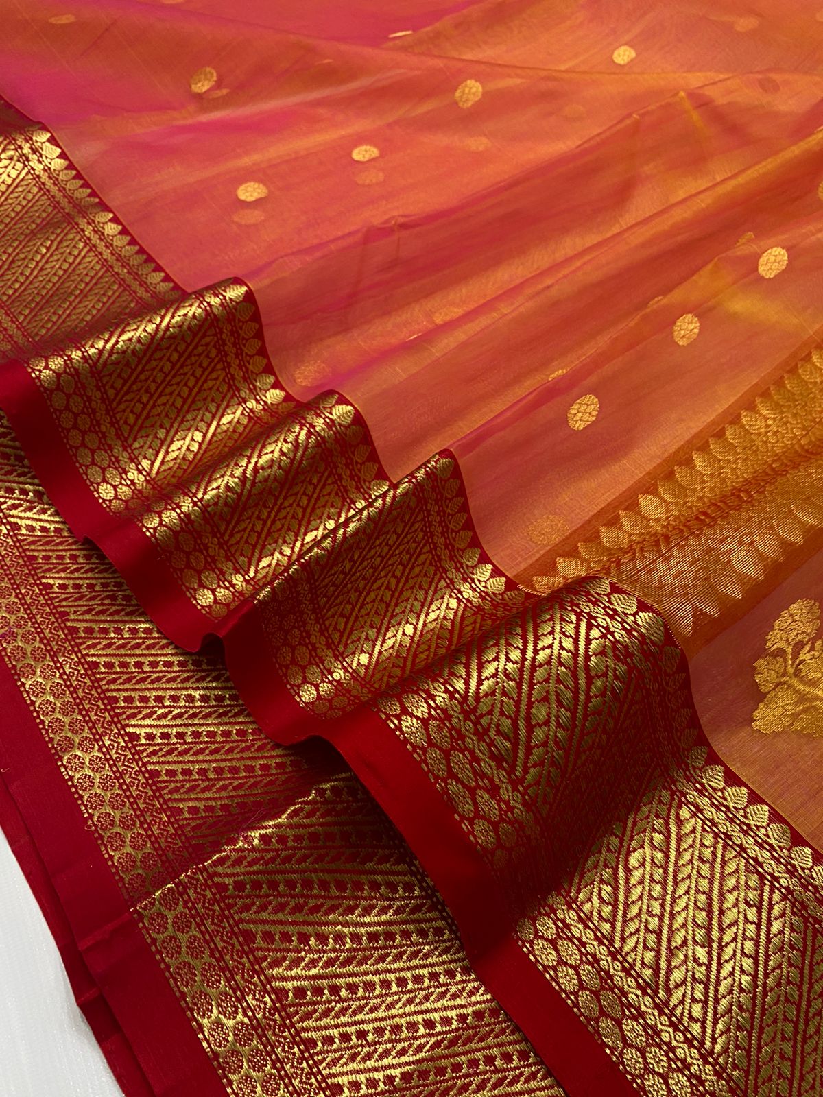 Handwoven Mojo Color Organza Chanderi Katan Silk Saree - Authentic Chanderi silk sarees Chanderi Saree - View 2