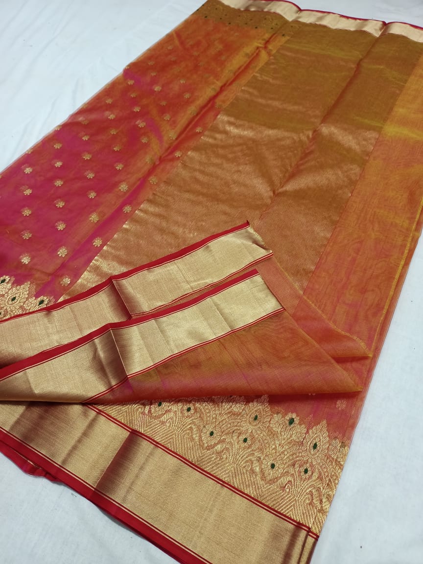 Handwoven Mojo Color Organza Chanderi Katan Silk Saree - Authentic Chanderi silk sarees Chanderi Saree - View 2