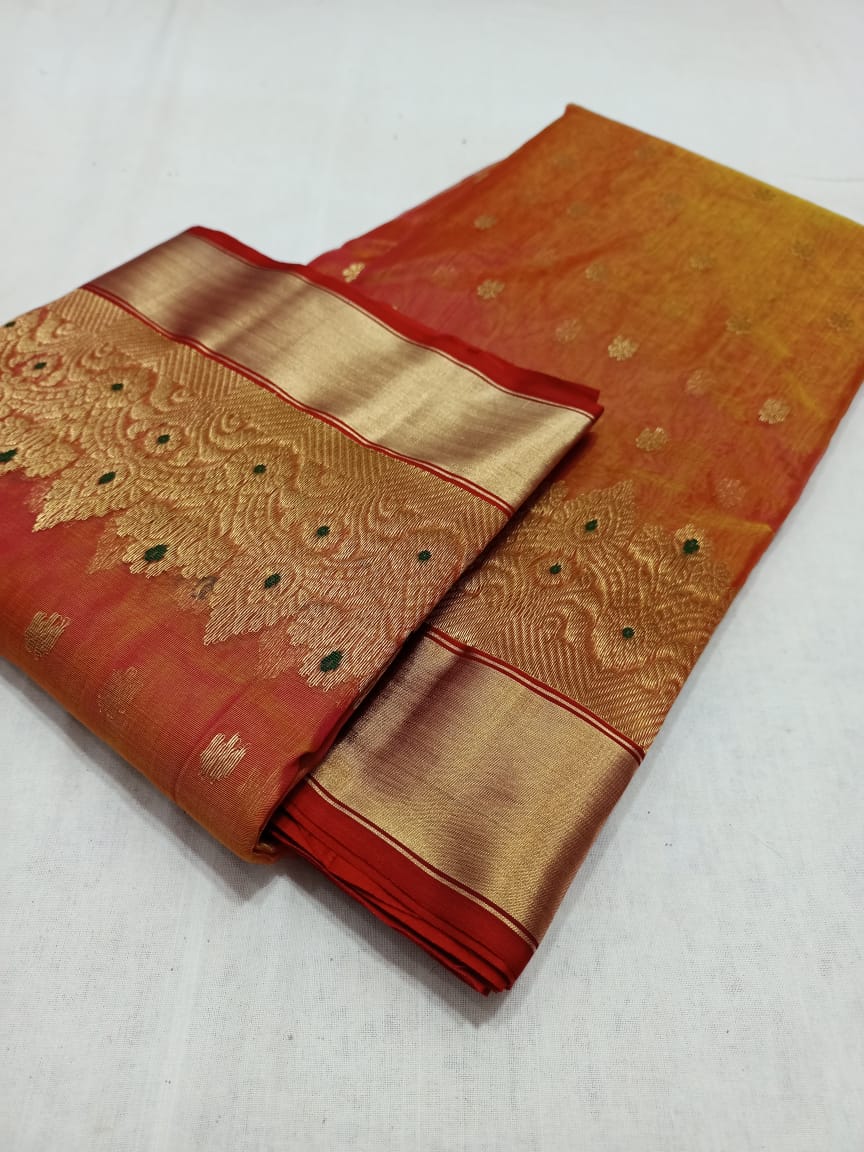 Handwoven Mojo Color Organza Chanderi Katan Silk Saree - Authentic Chanderi silk sarees Chanderi Saree - View 3
