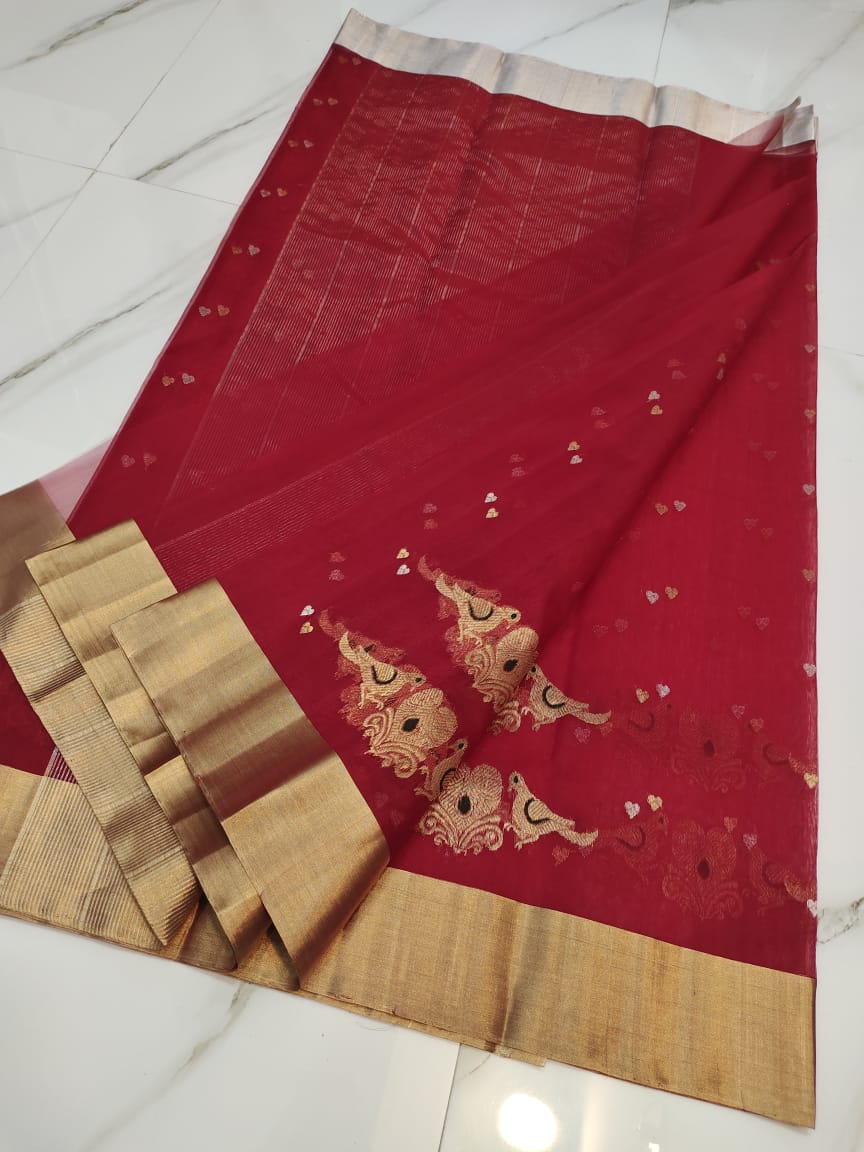 Handwoven Monarch Color Organza Chanderi Katan Silk Saree - Authentic Chanderi silk sarees Chanderi Saree - View 2