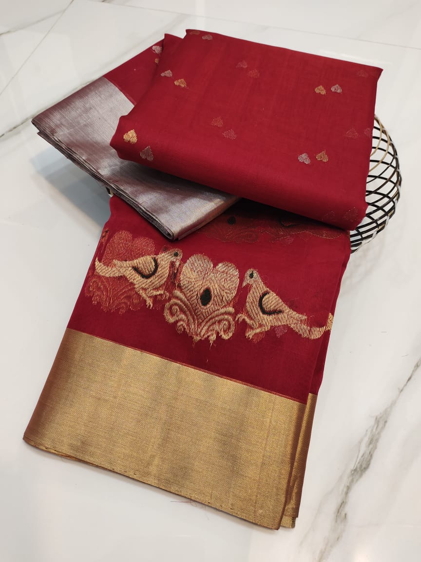Handwoven Monarch Color Organza Chanderi Katan Silk Saree - Authentic Chanderi silk sarees Chanderi Saree - View 3