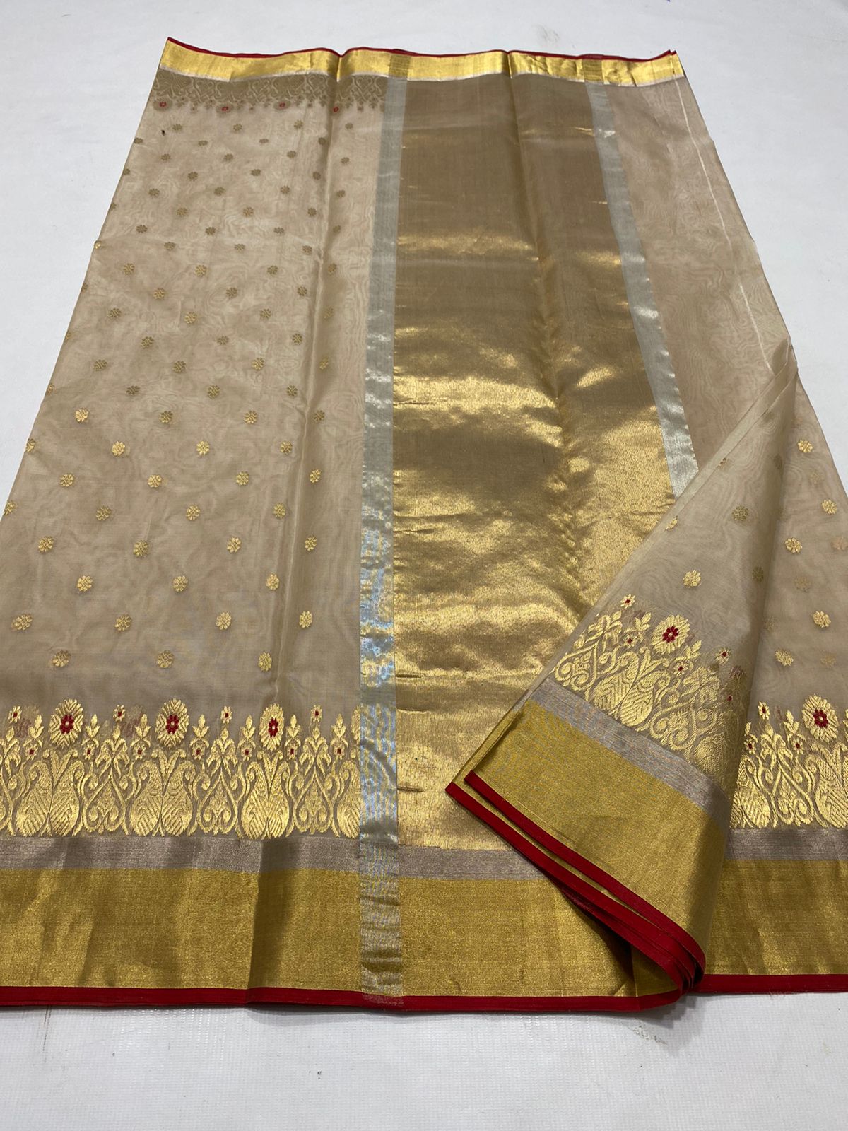 Handwoven Mongoose Color Organza Chanderi Katan Silk Saree - Authentic Chanderi silk sarees Chanderi Saree - View 2