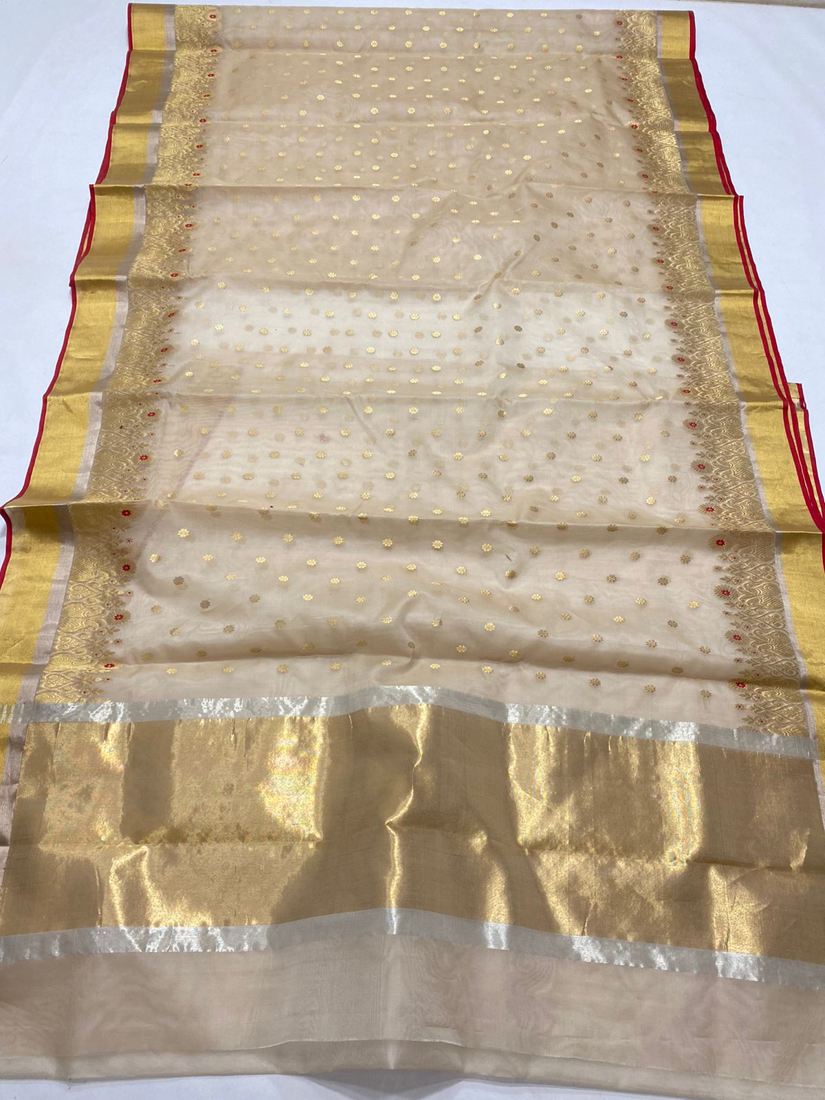 Handwoven Mongoose Color Organza Chanderi Katan Silk Saree - Authentic Chanderi silk sarees Chanderi Saree - View 3