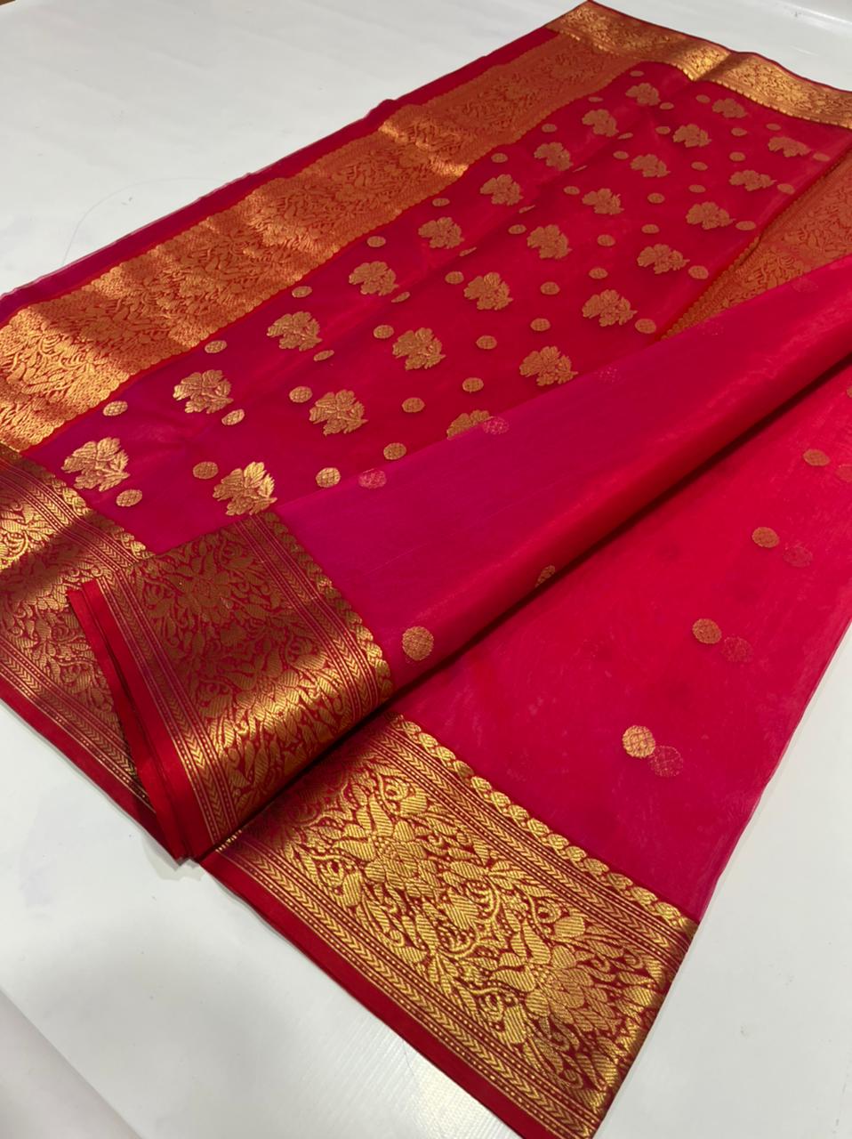Handwoven Monza Color Organza Chanderi Katan Silk Saree - Authentic Chanderi silk sarees Chanderi Saree - View 2