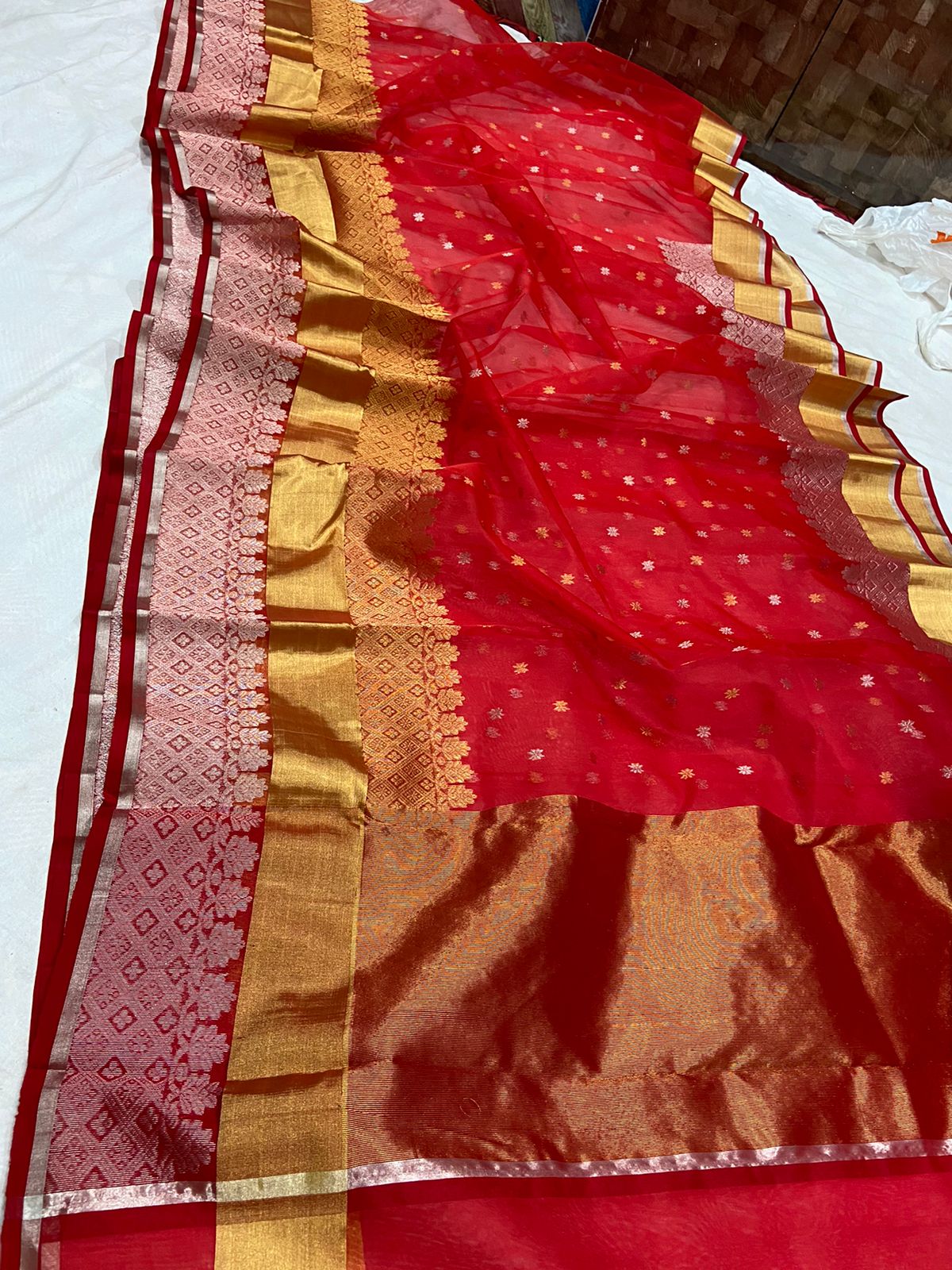 Handwoven Monza Color Organza Chanderi Katan Silk Saree - Authentic Chanderi silk sarees Chanderi Saree - View 1