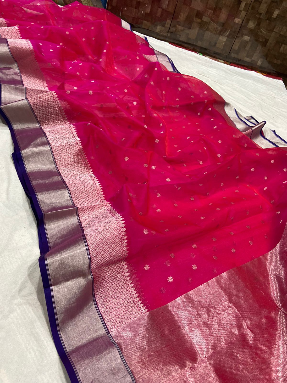 Handwoven Monza Color Organza Chanderi Katan Silk Saree - Authentic Chanderi silk sarees Chanderi Saree