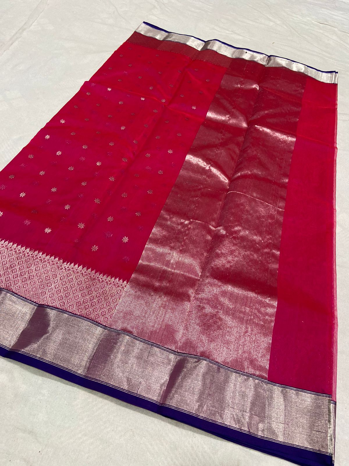 Handwoven Monza Color Organza Chanderi Katan Silk Saree - Authentic Chanderi silk sarees Chanderi Saree - View 2